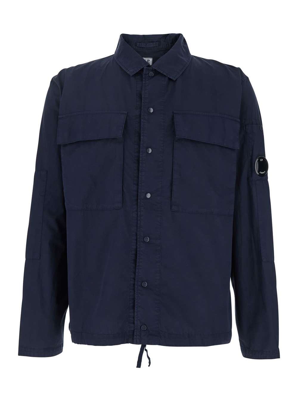 C.p. Company Blue Jacket With Classic Collar And Logo Patch On The Sleeve