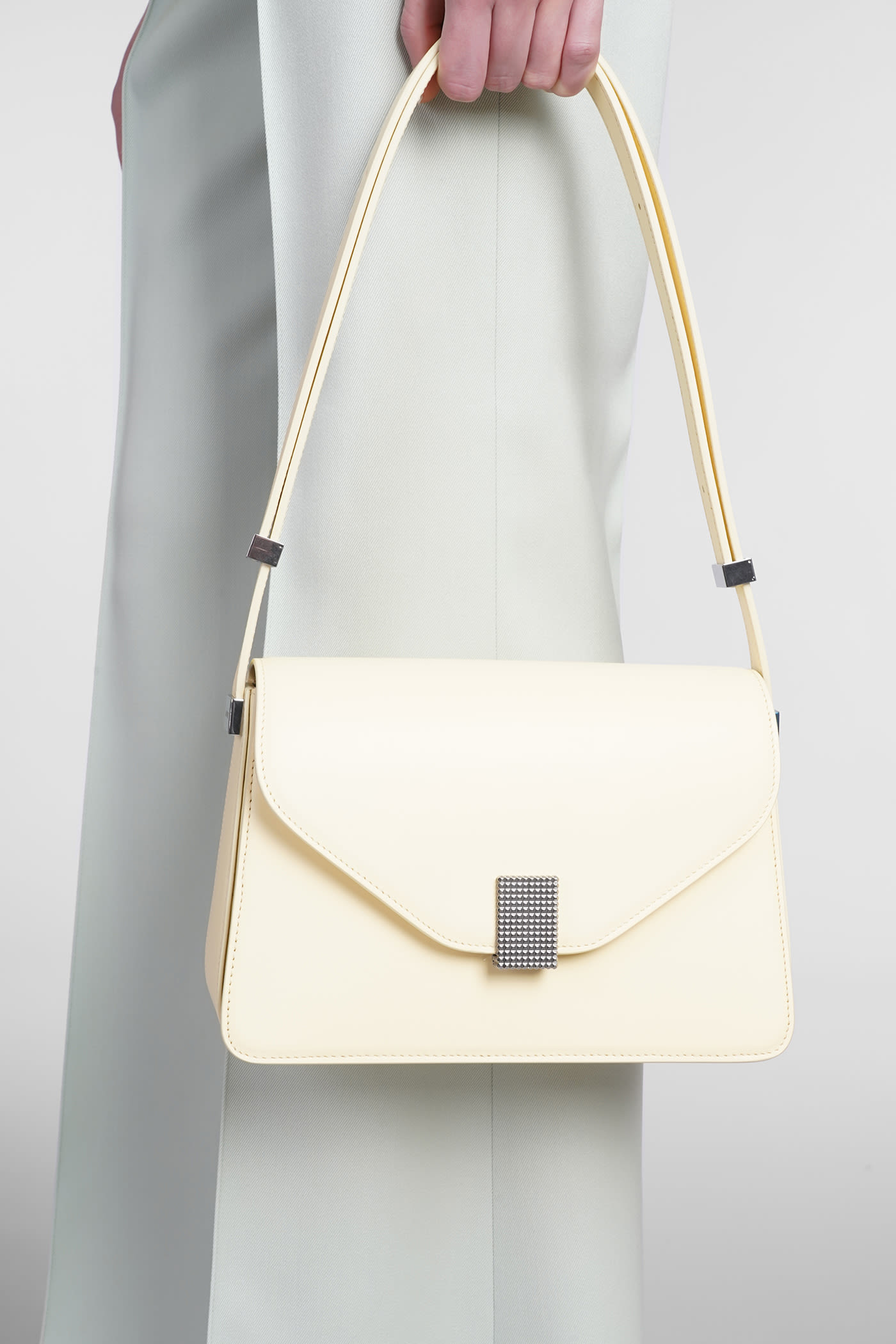 Lanvin Pastel Yellow Leather Concerto Shoulder Bag In Beige