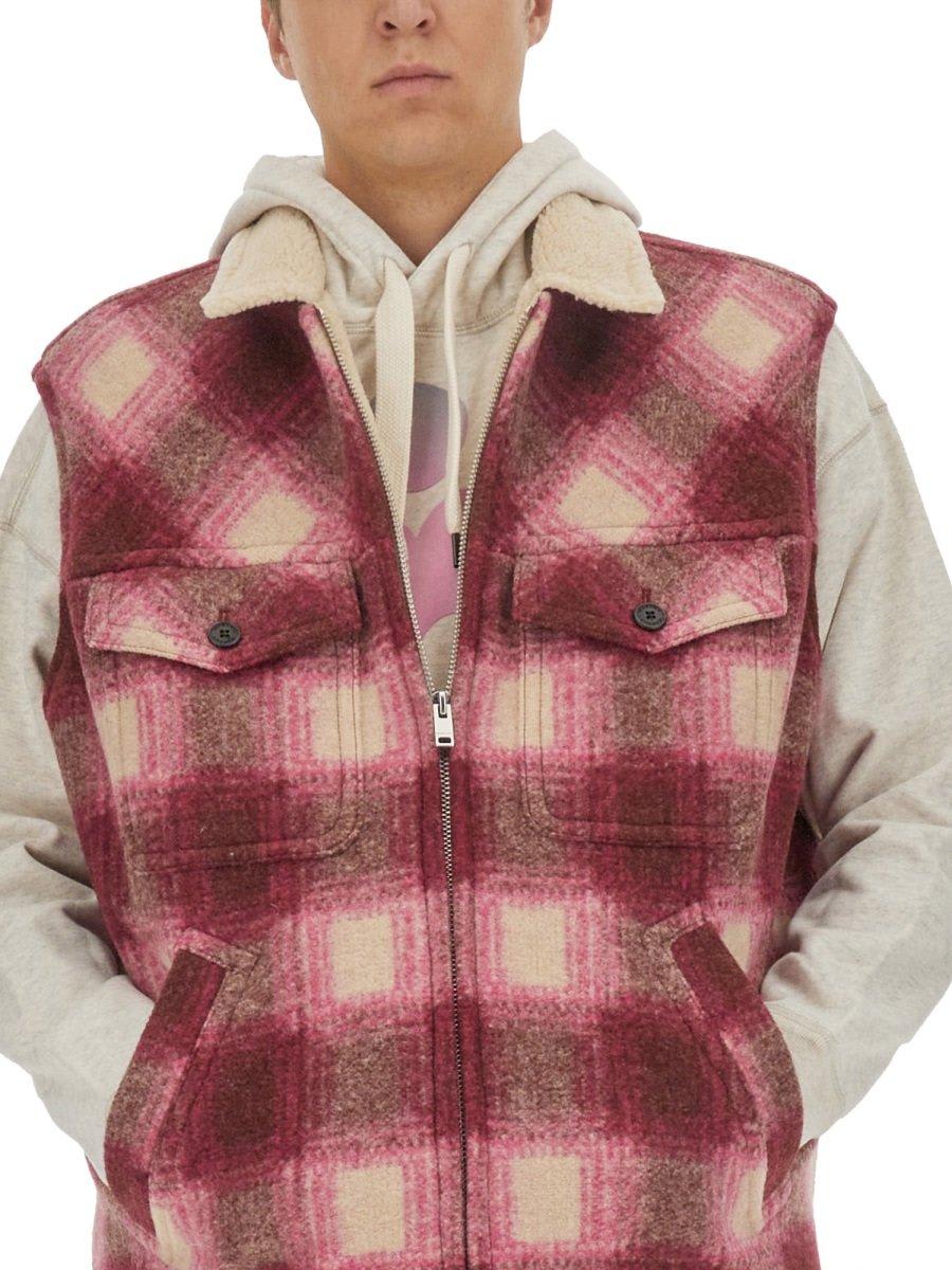 Shop Isabel Marant Plaid Checked Zip-up Gilet In Purple