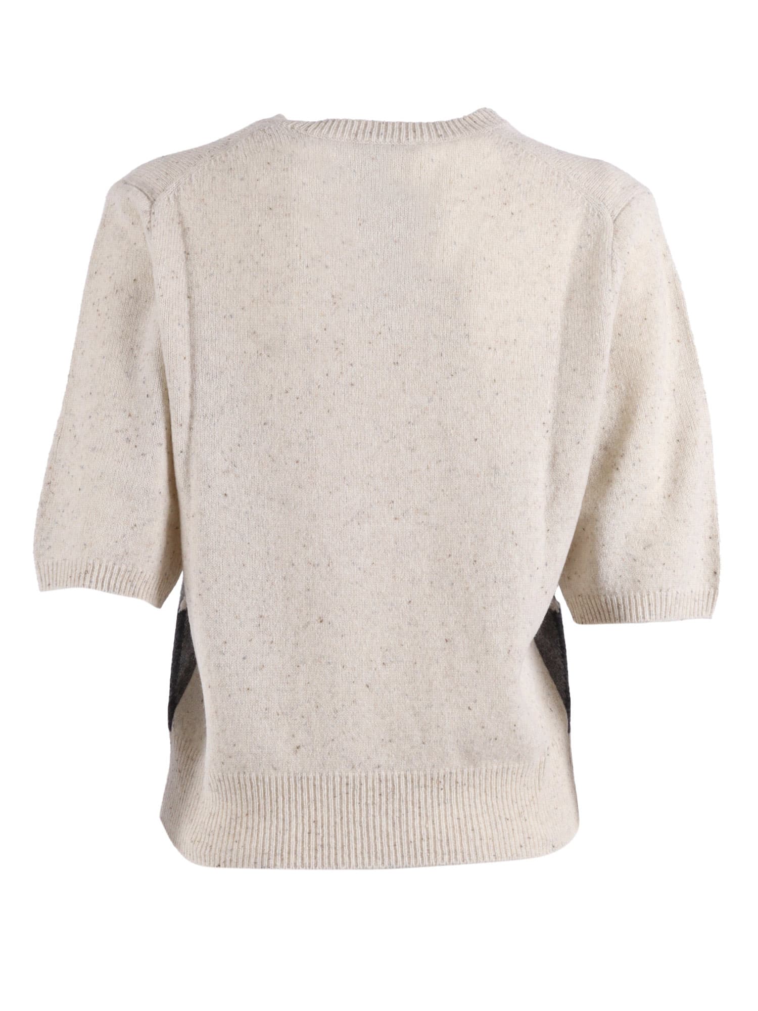 Ballantyne Argyle Knit Top With Ribbed Crew Neckline And Fitted Finish In Neutral