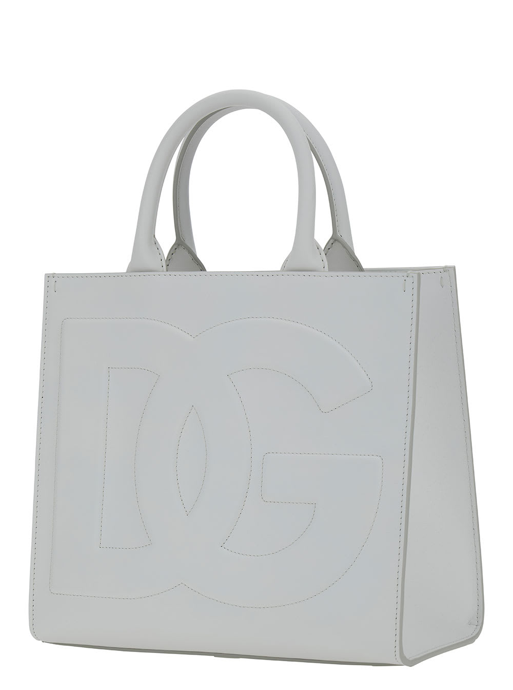 Shop Dolce & Gabbana Dg Daily White Handbag With Dg Embroidery In Smooth Leather Woman