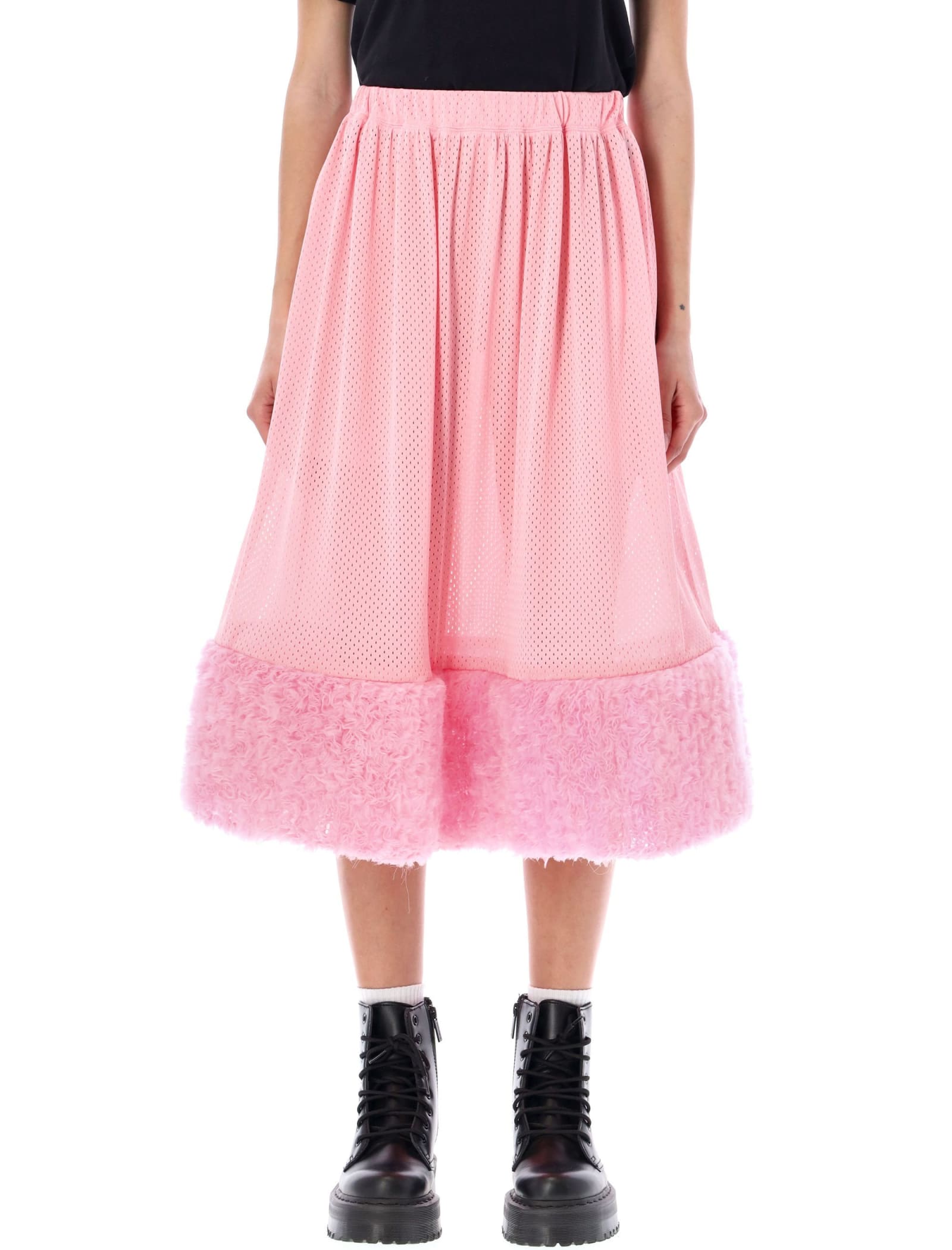 COMME DES GARCONS GIRL MESH SKIRT WITH TULLE APPLIQUÉ AT BOTTOM