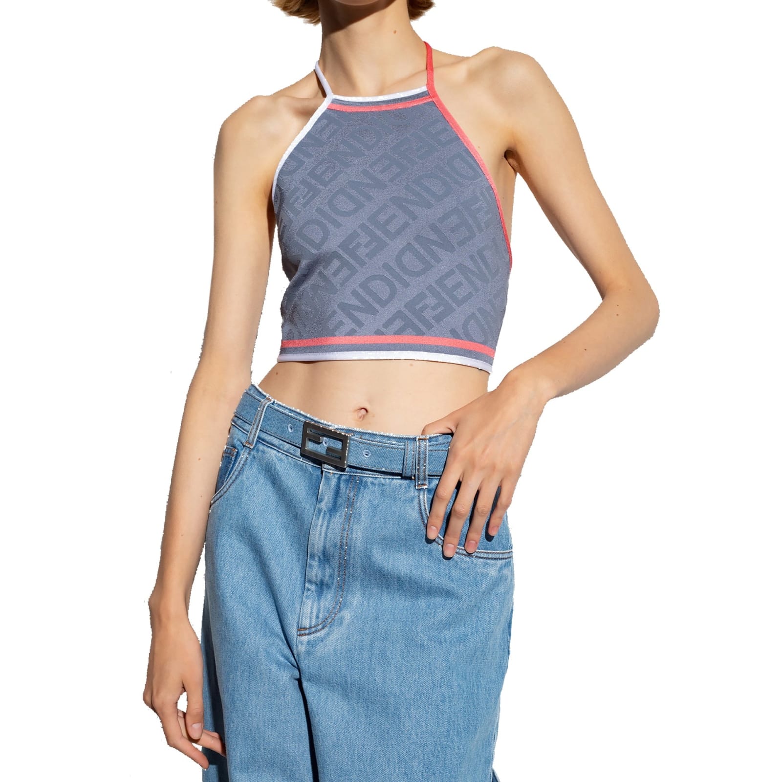 Shop Fendi Monogram Cropped Top In Blue