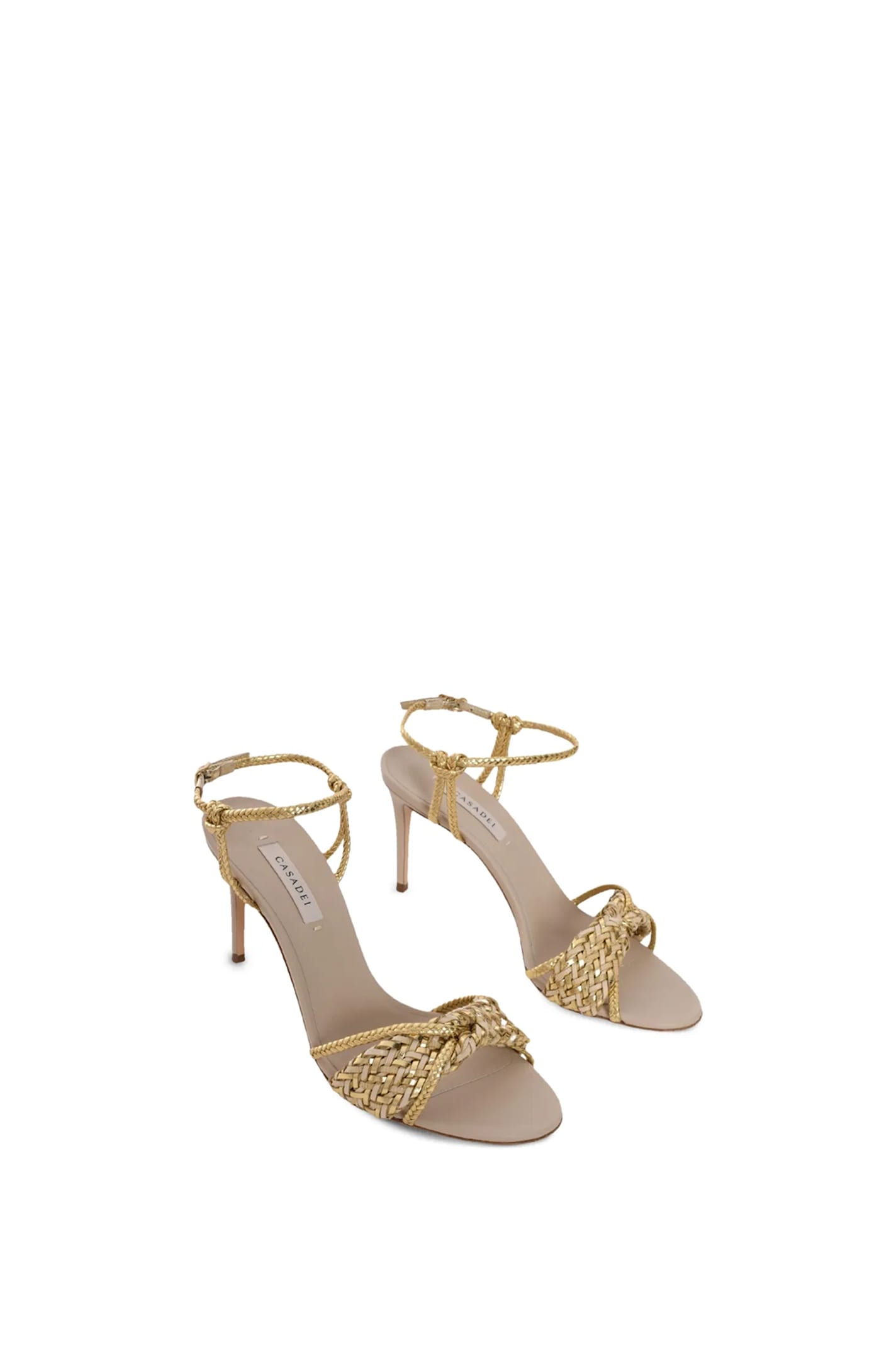 Casadei Braided Stiletto Sandals In Leather Blend In Golden