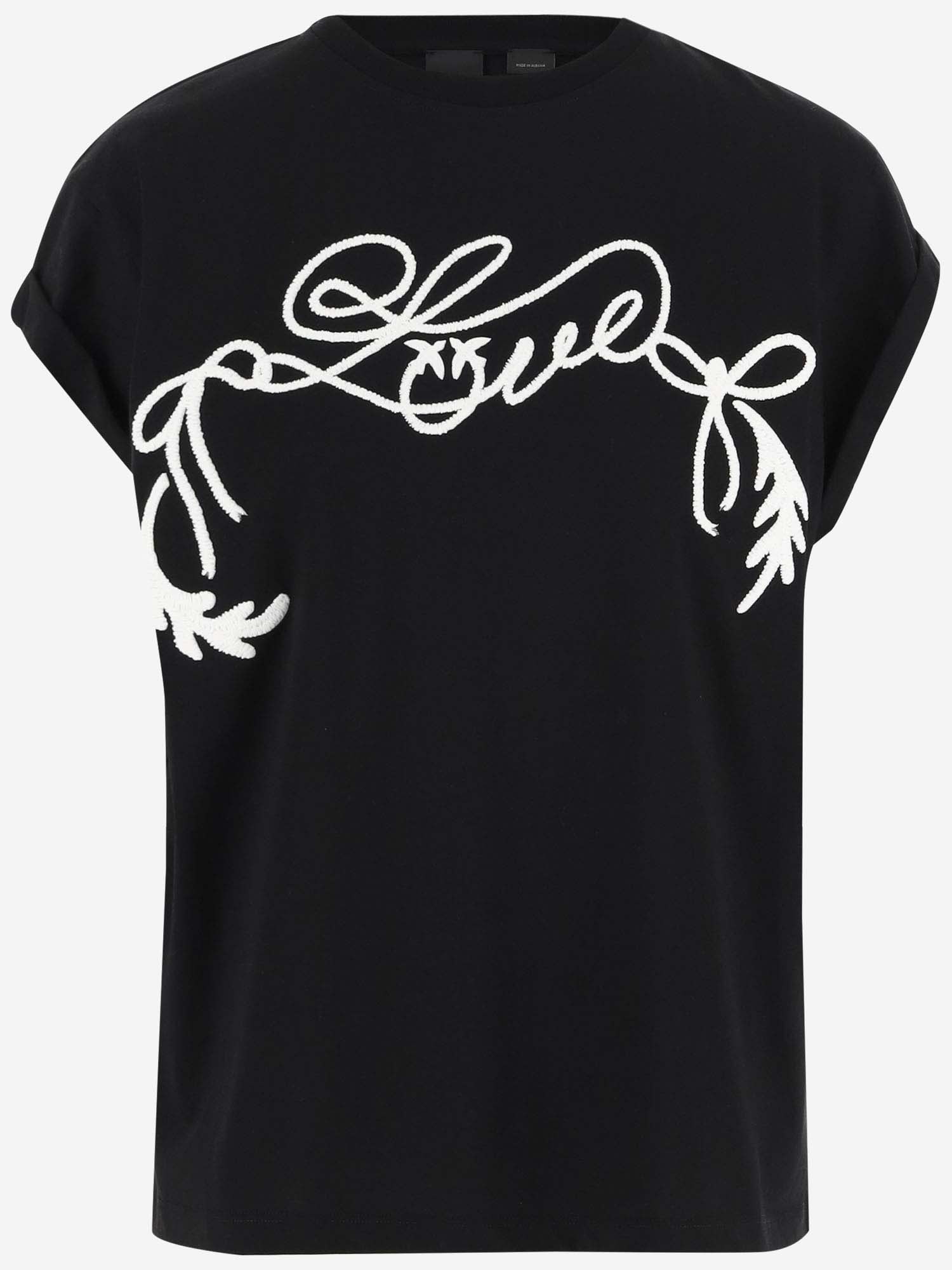 Shop Pinko Love Print Cotton T-shirt In Black