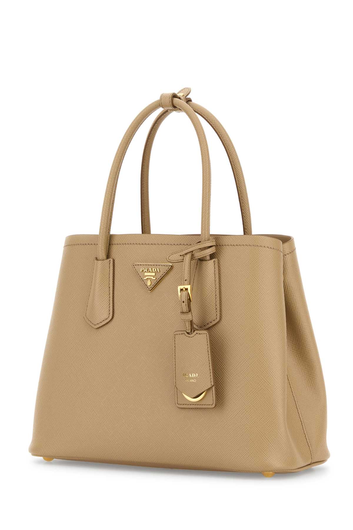 Prada Sand Leather Small Double Handbag In Nude