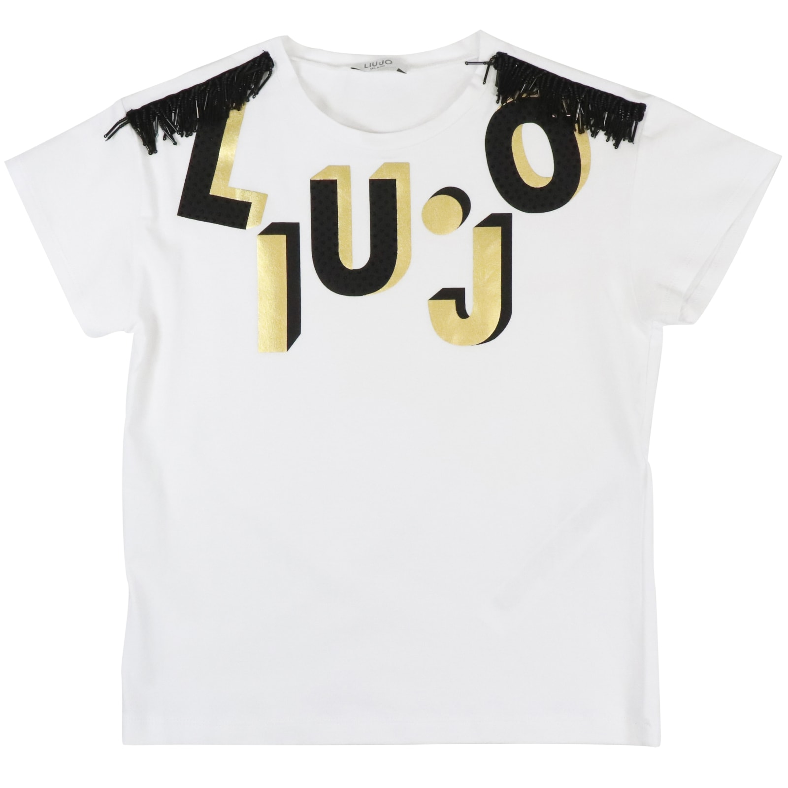 Liu •jo Kids' Cotton T-shirt In White / Gold
