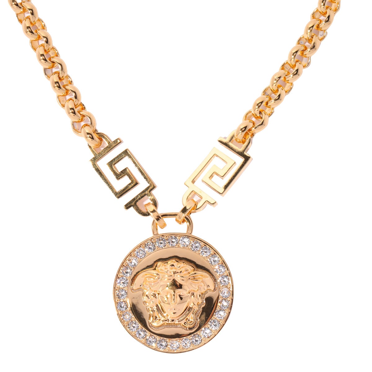 Shop Versace La Medusa Greca Necklace With Crystals In Gold