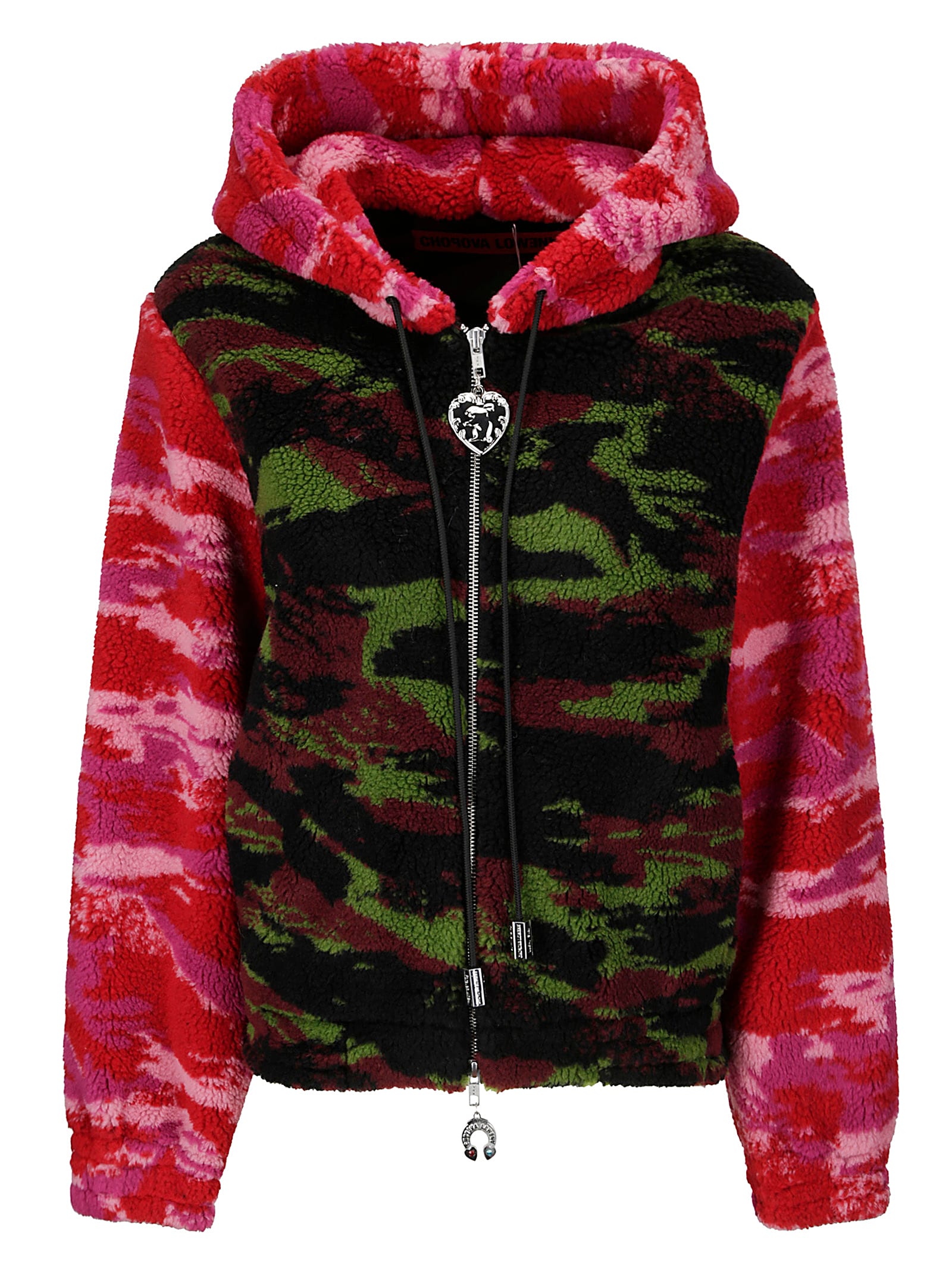 Shop Chopova Lowena Hooded Fleece In Green And Red Camo