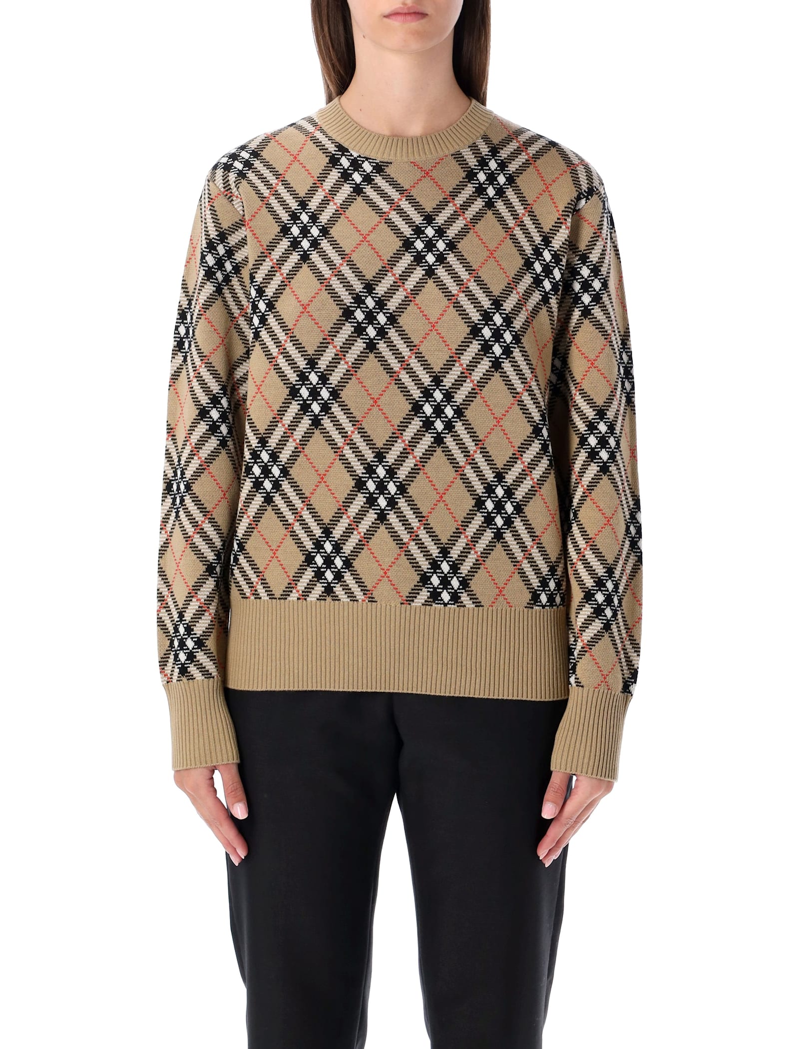 Burberry London Wool Blend Check Sweater In Neutral