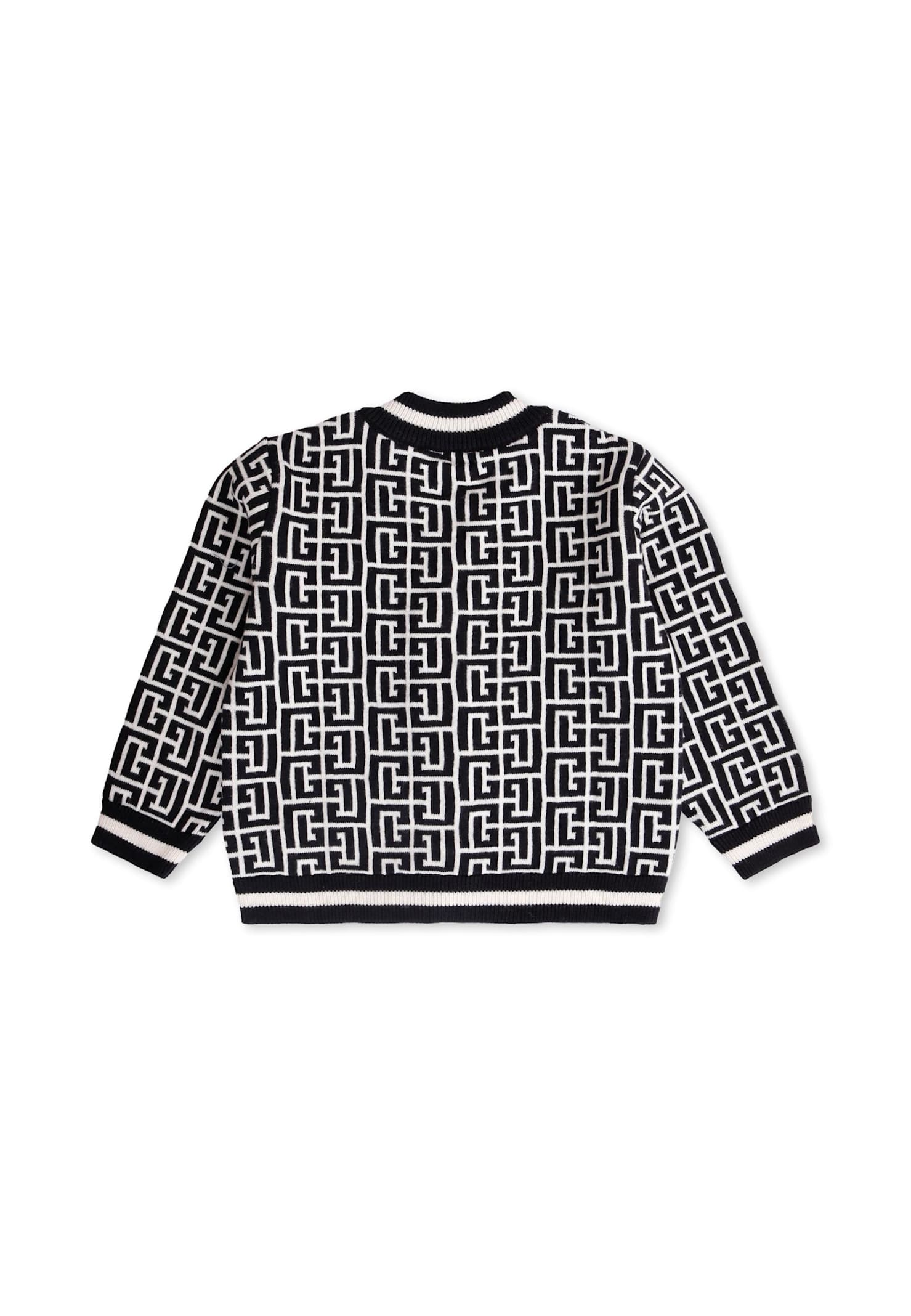 Balmain Black Cardigan For Baby Boy With Labyrinth In Black