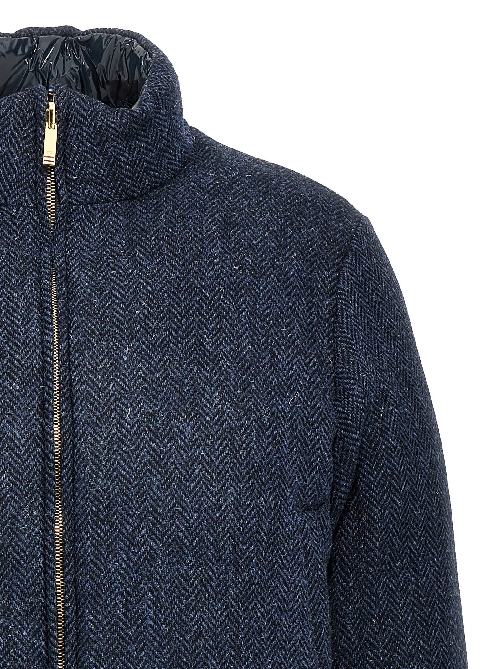 Shop Thom Browne Herringbone Harris Tweed Reversible Down Jacket In Blue