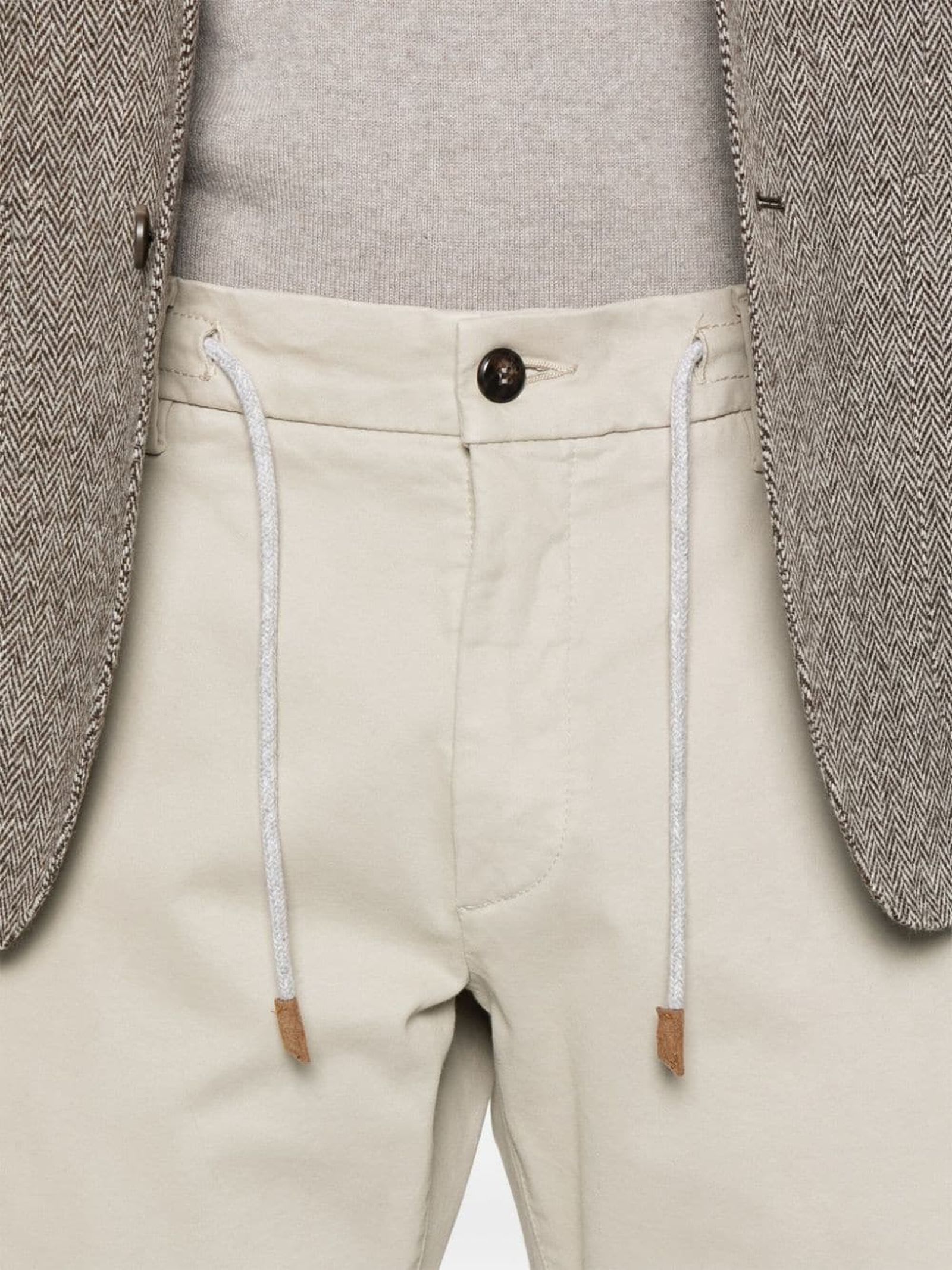 Shop Eleventy Beige Cotton-lyocell Blend Trousers