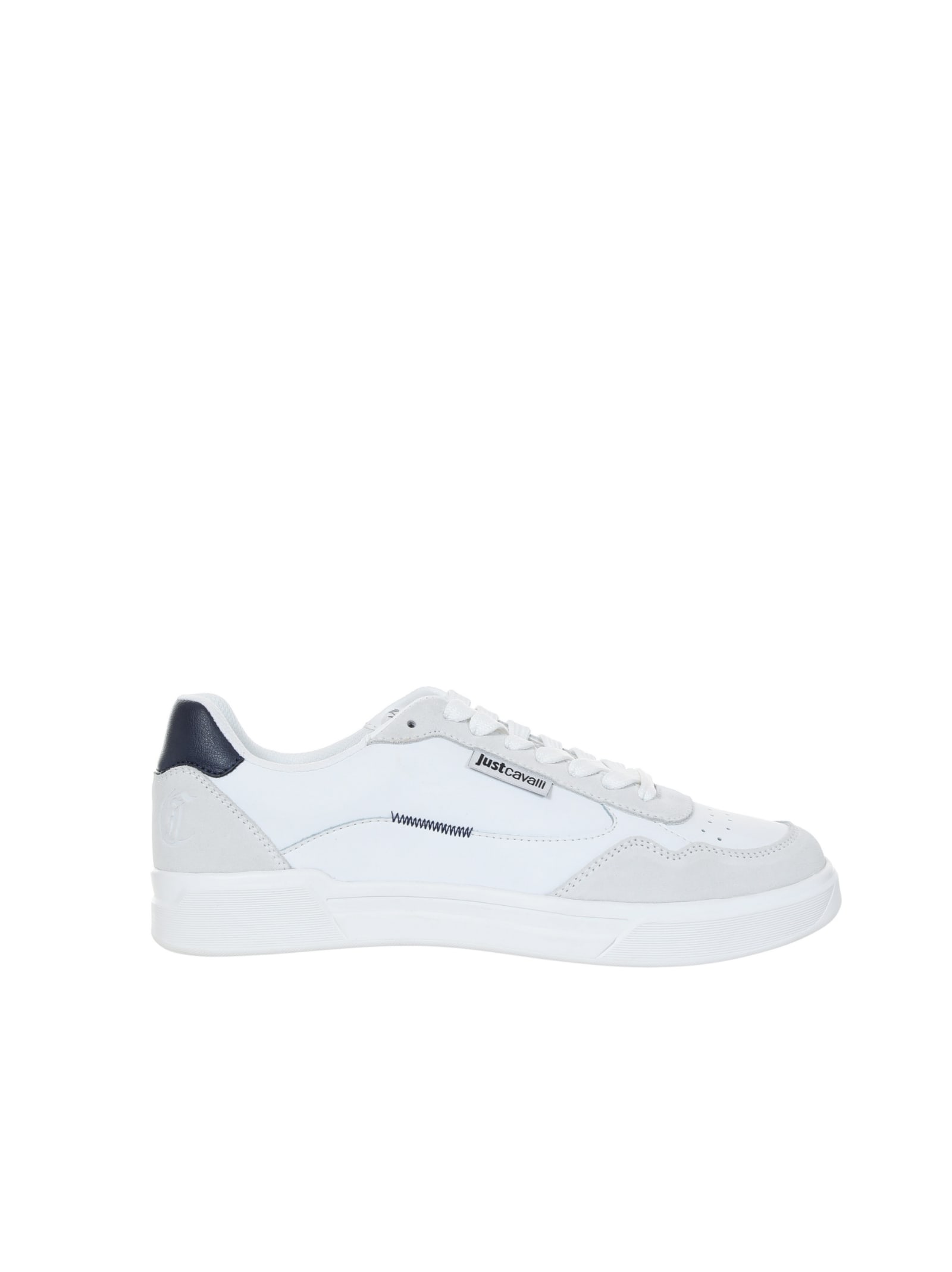 Just Cavalli Leather Panel Sneakers In White
