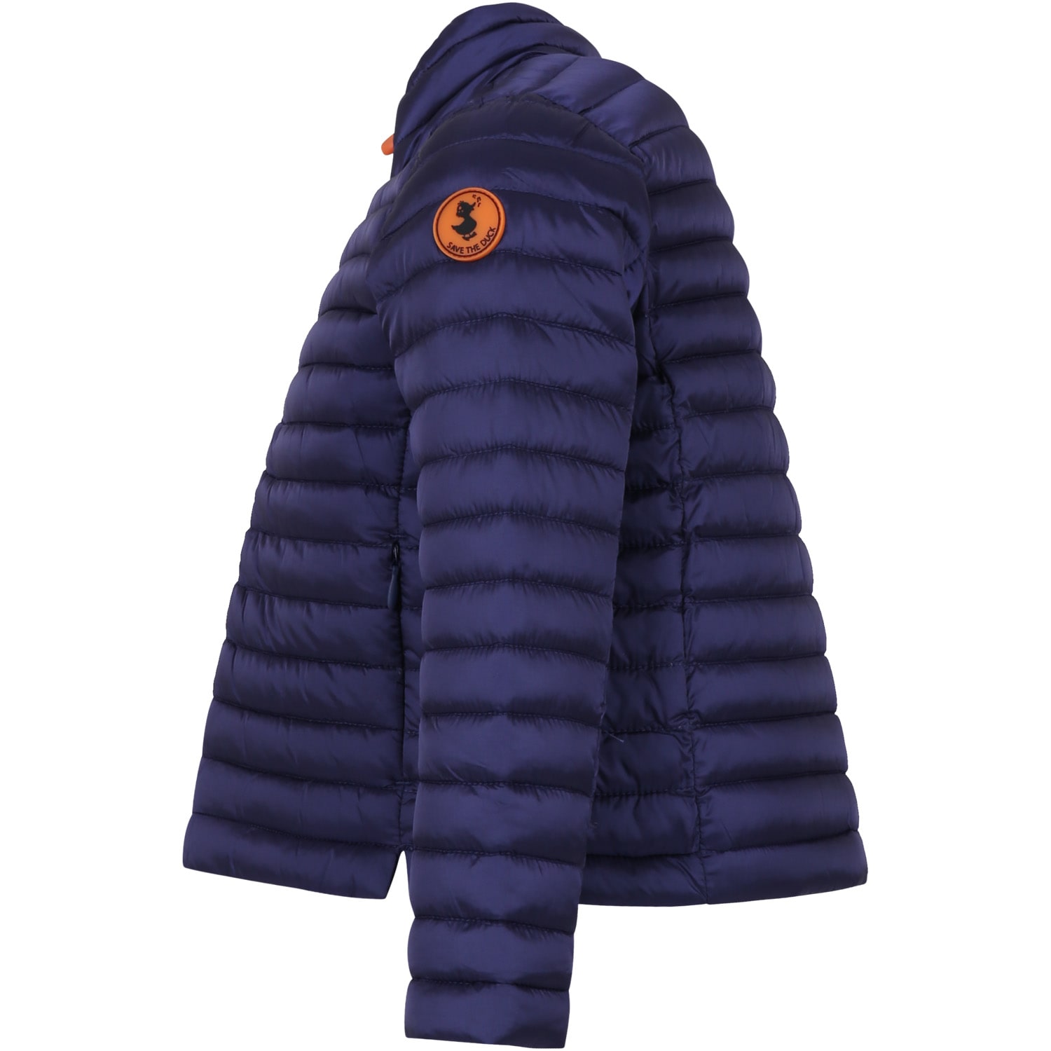 Shop Save The Duck Blue Lola Down Jacket For Girl With Logo