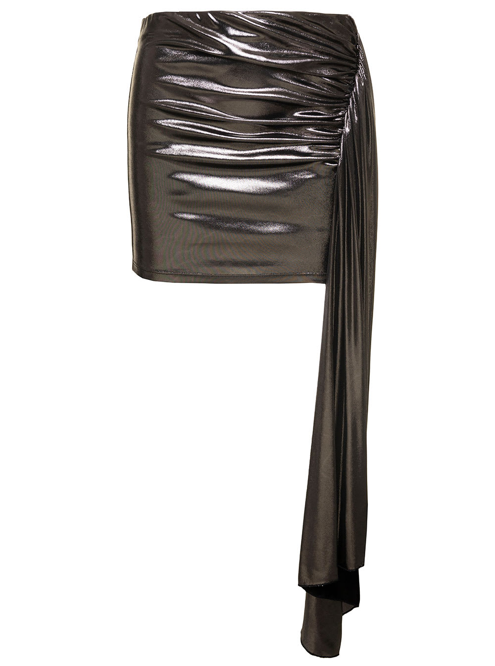 Laminated Jersey Miniskirt With Drape