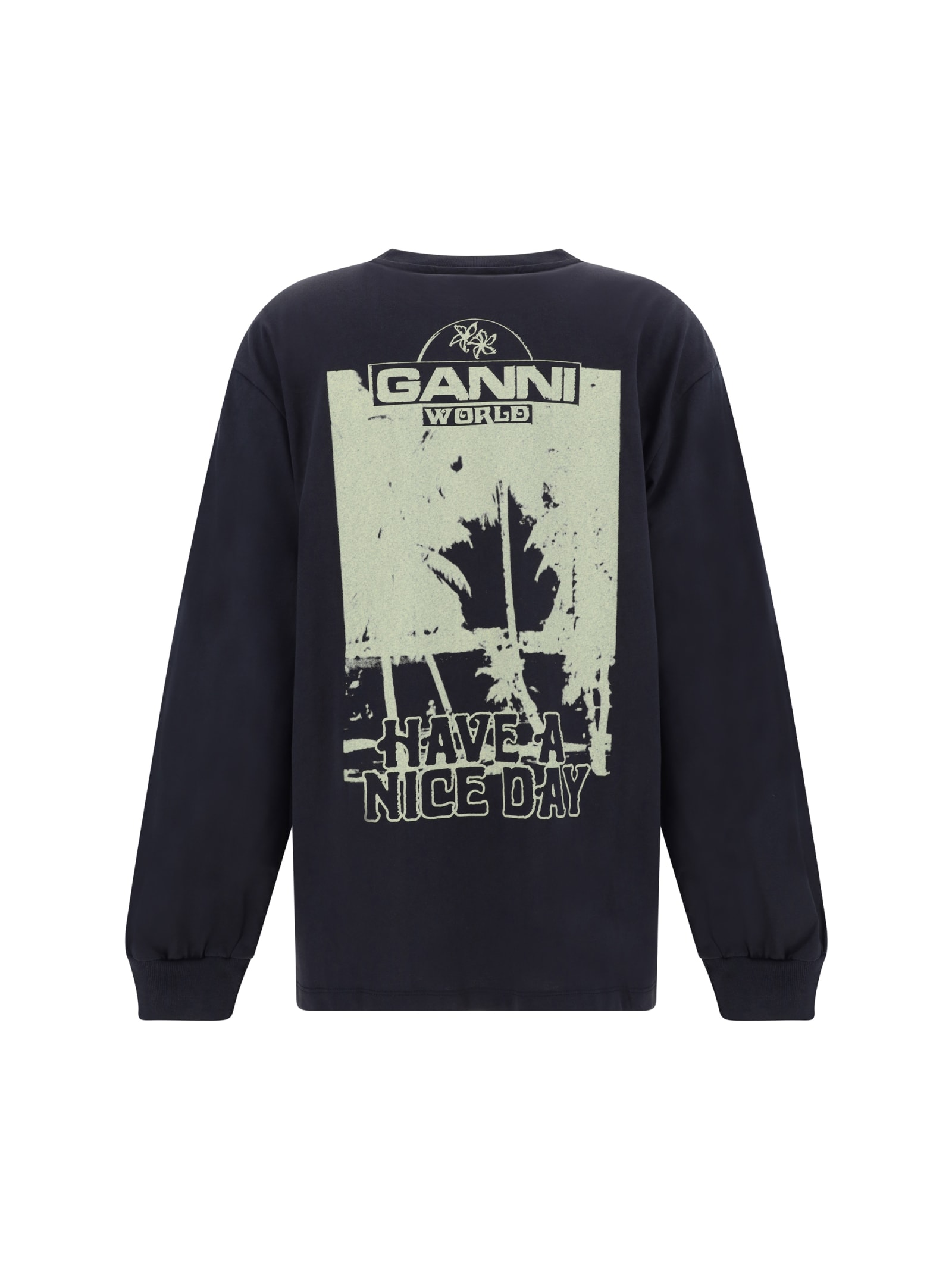 Shop Ganni Long Sleeve Jersey In Phantom