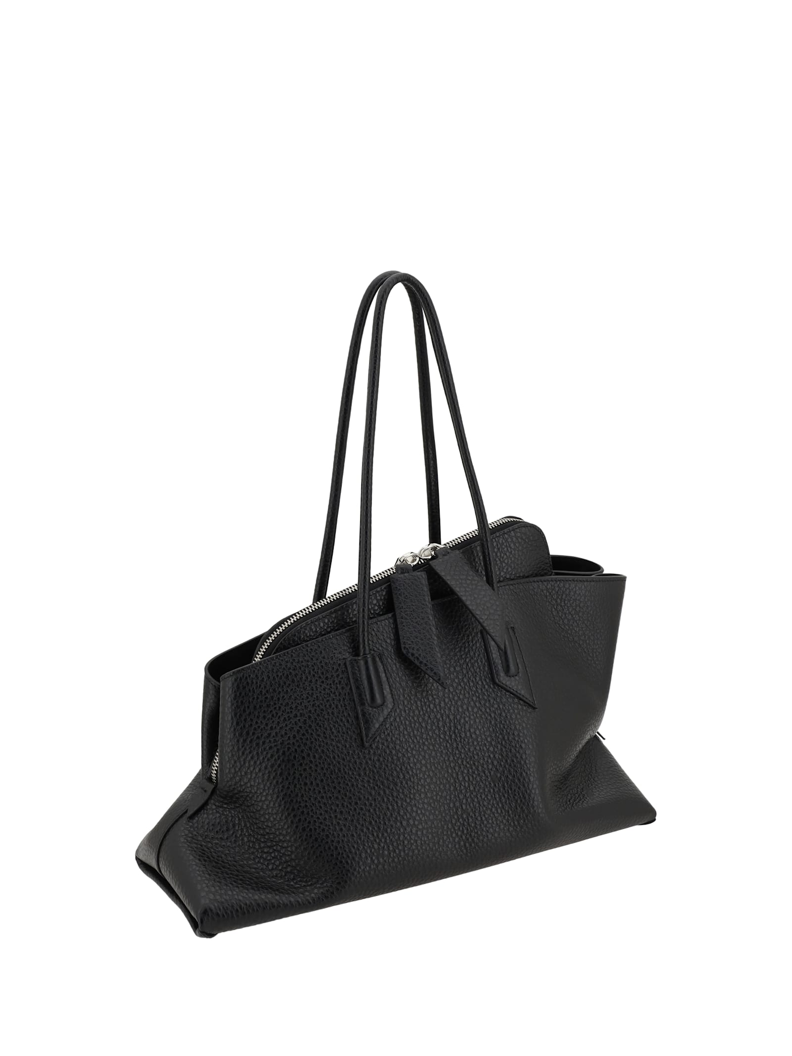Attico La Passeggiata Medium Asymmetric Leather Tote In Black