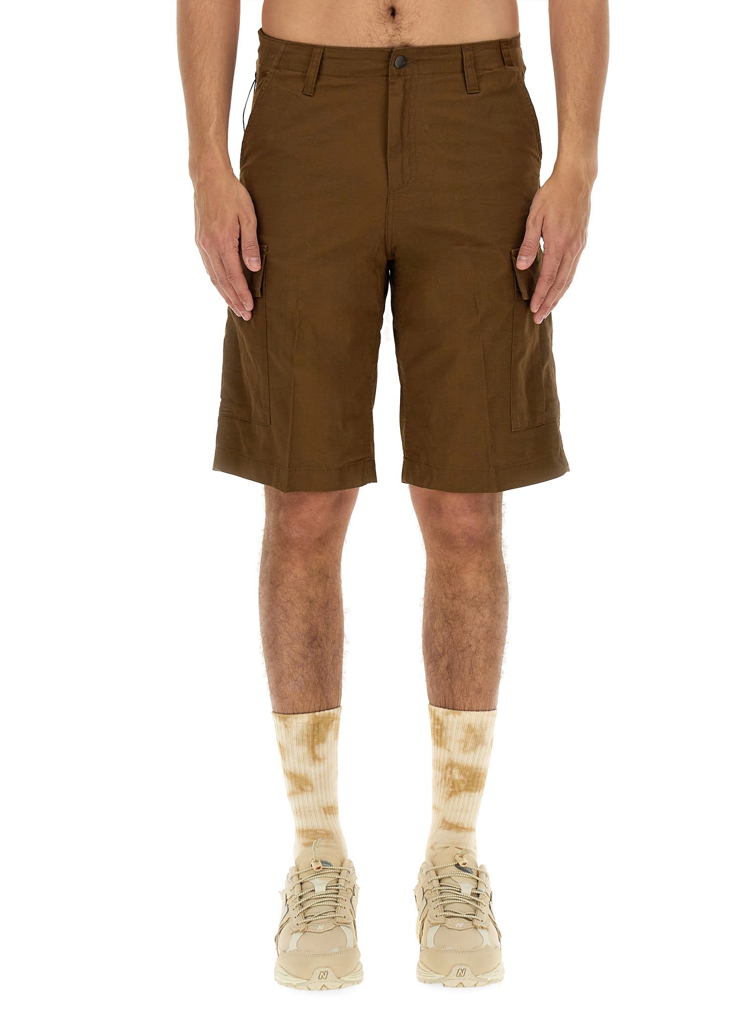 Shop Carhartt Cotton Bermuda Shorts In Lumber Rinsed