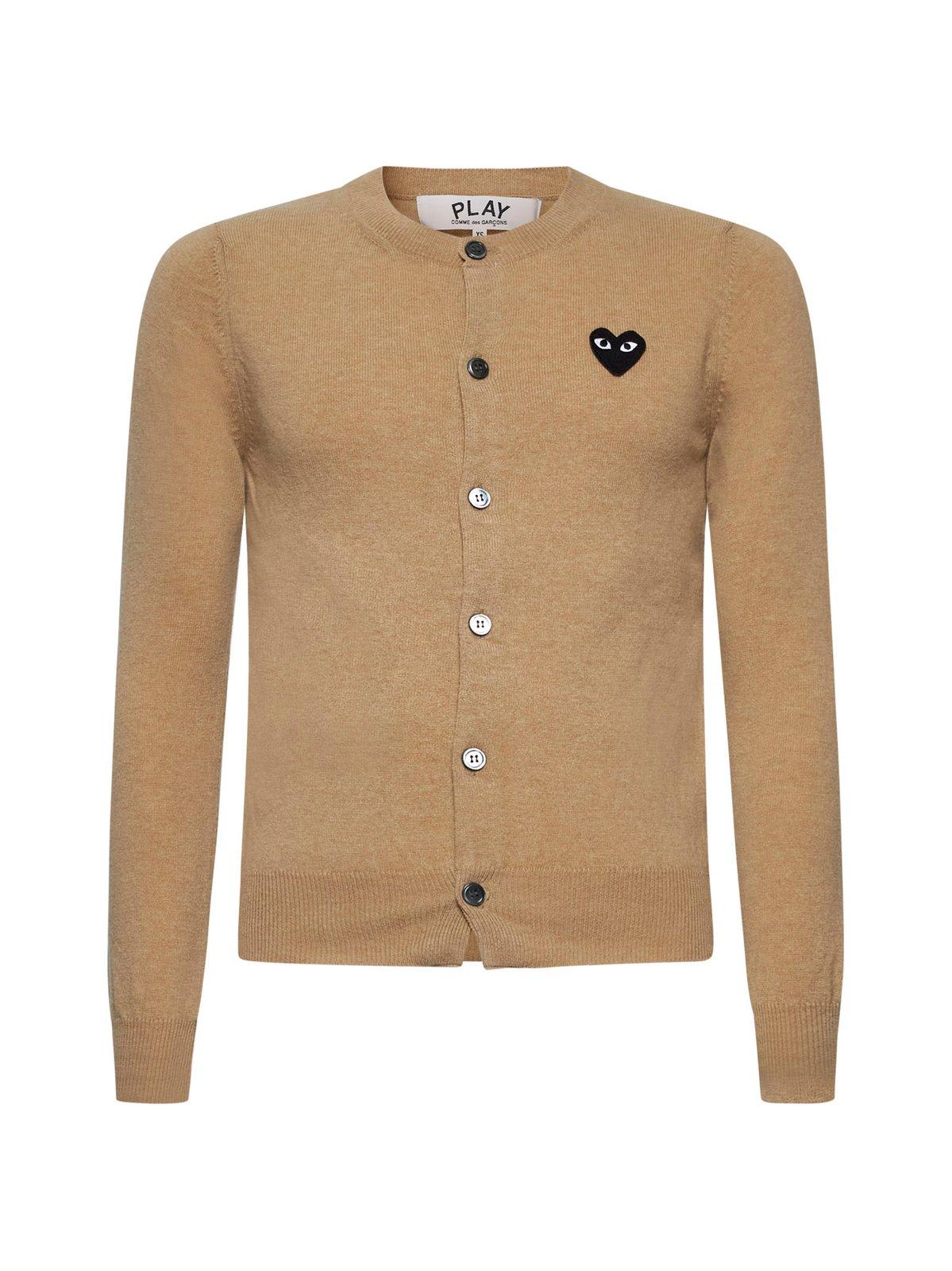 Shop Comme Des Garçons Play Heart Patch Crewneck Cardigan In Beige