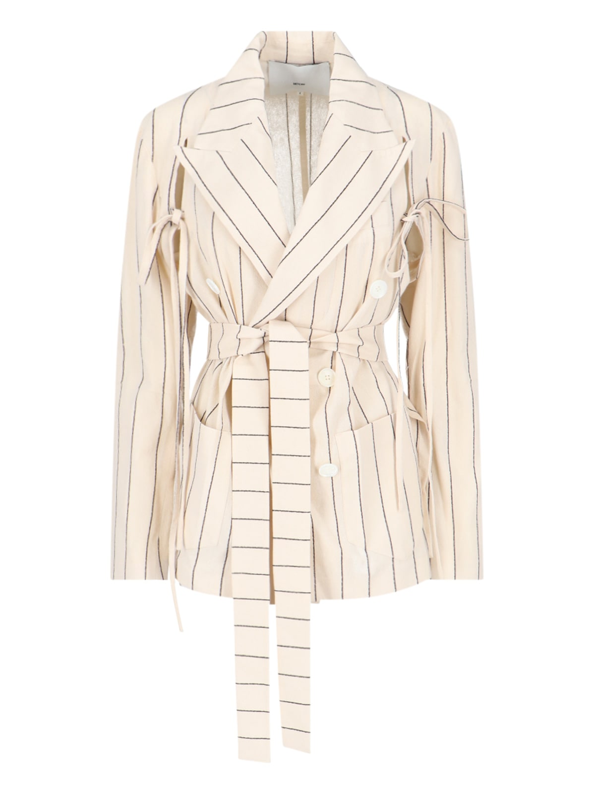 Shop Setchu Pinstriped Double-breasted Blazer In Crema