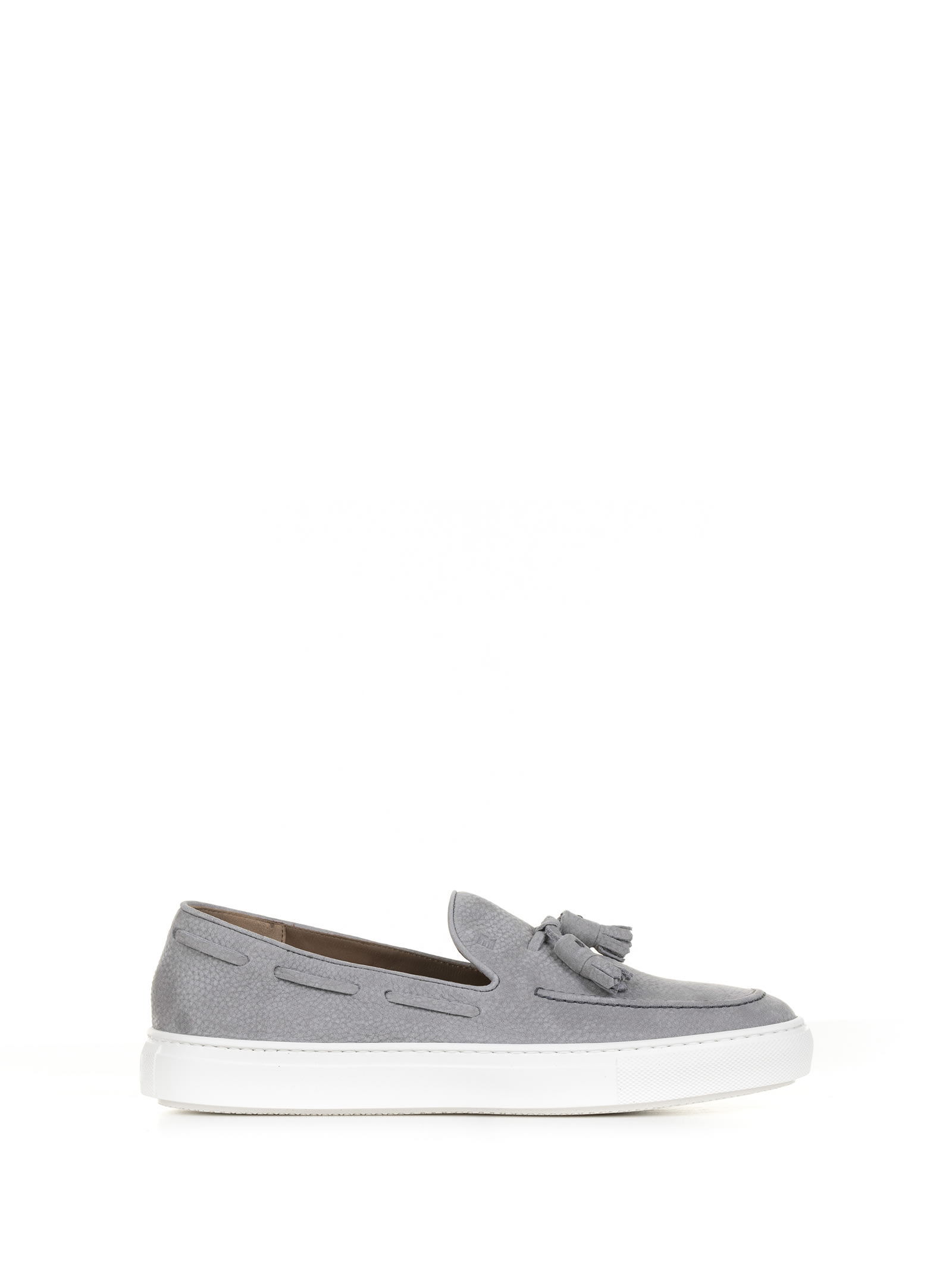 Moccasin In Gray Suede And Rubber Sole