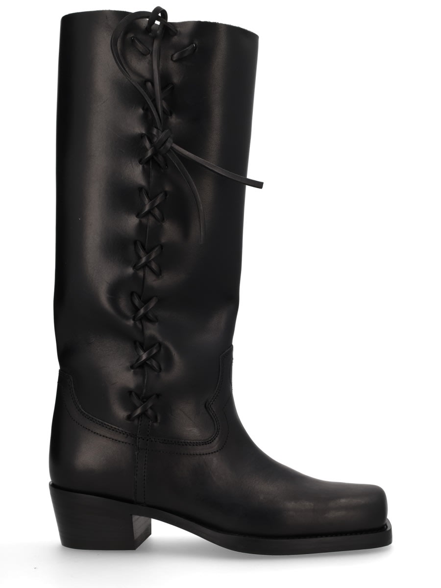 Paris Texas Black Calf Leather Bos Taurus Lace-up Boots In Multi