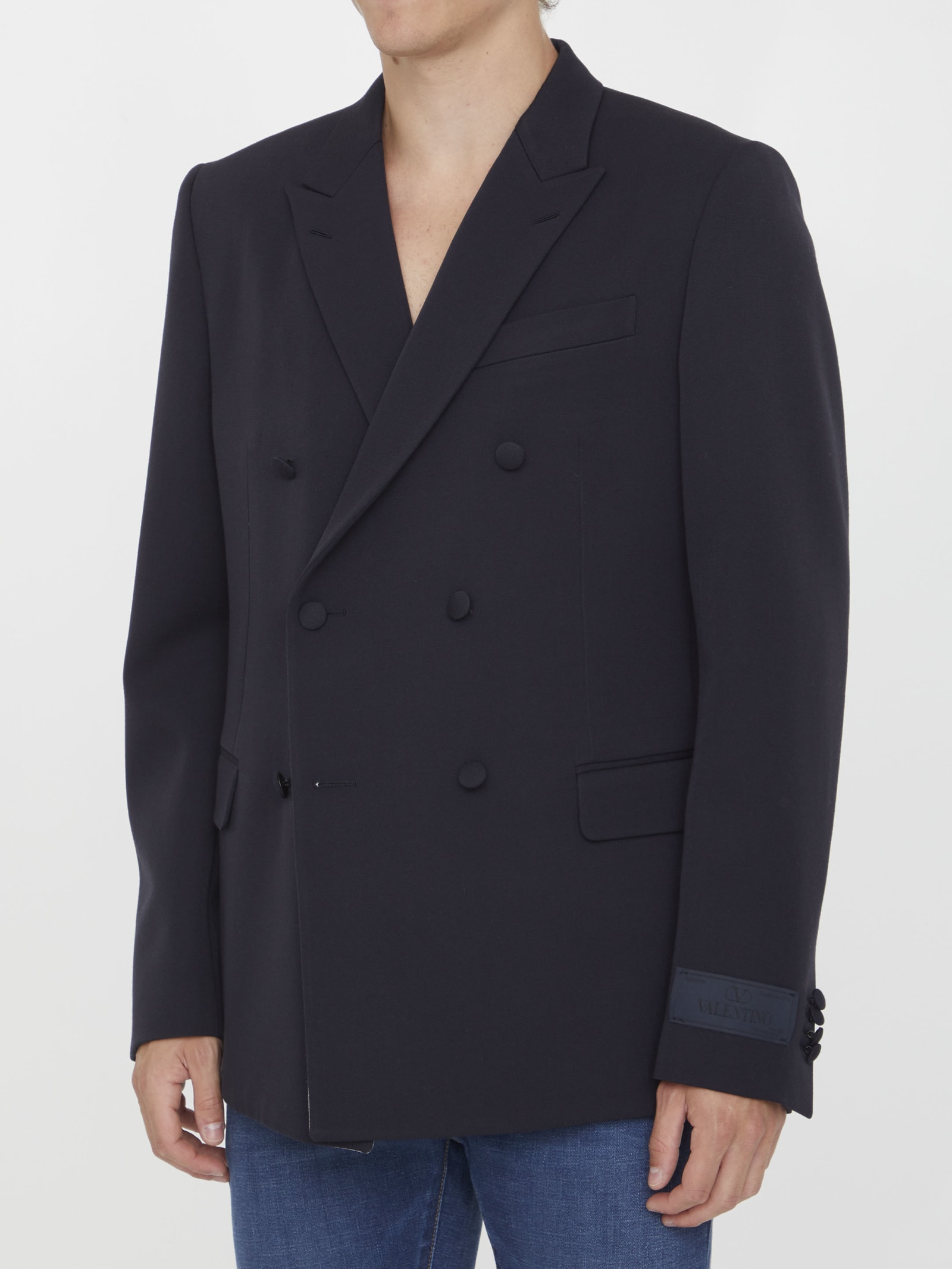 Shop Valentino Double-breasted Wool Jacket In Blue