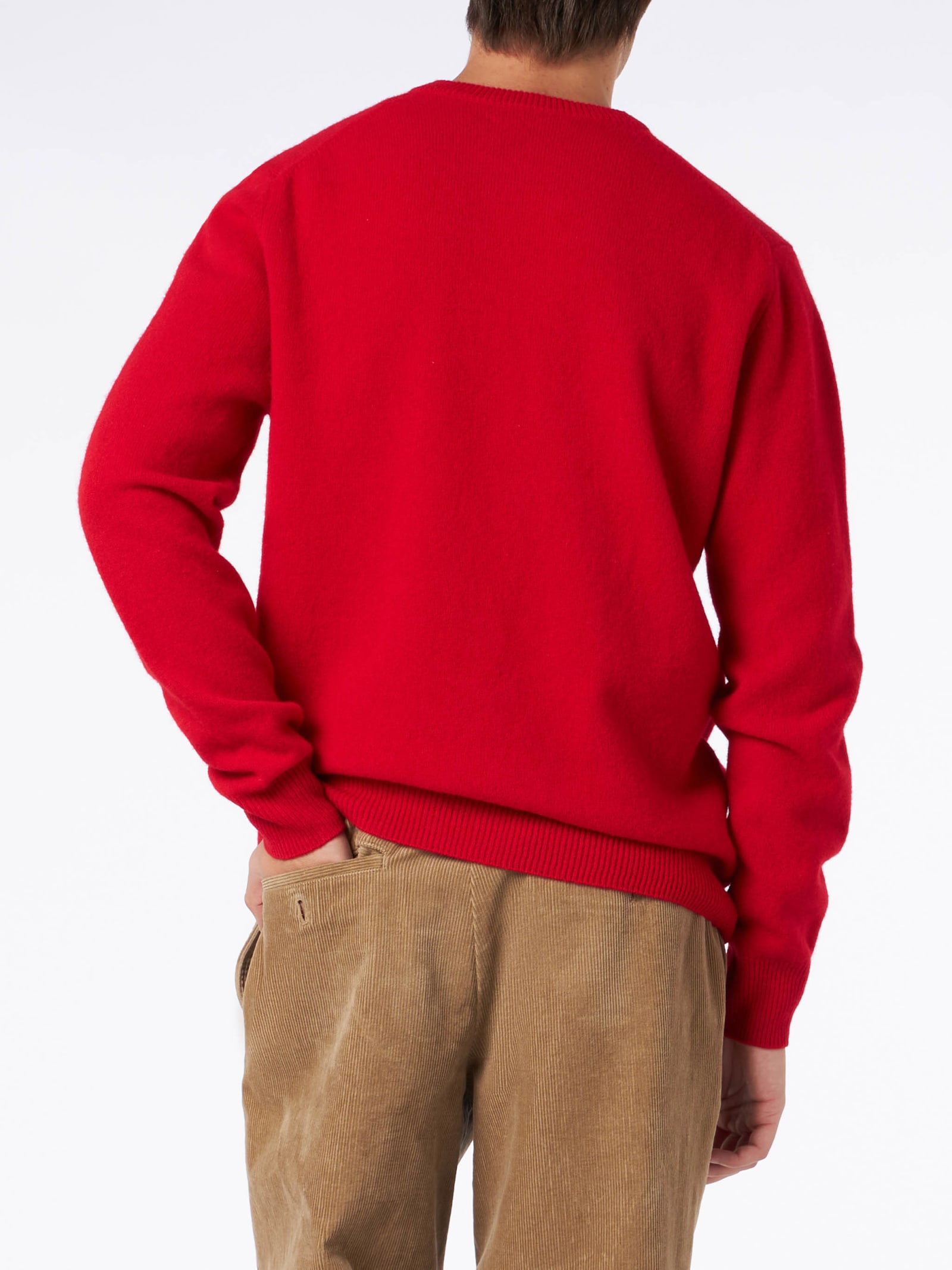 Mc2 Saint Barth Man Crewneck Red Sweater With St. Barth Embroidery In Red