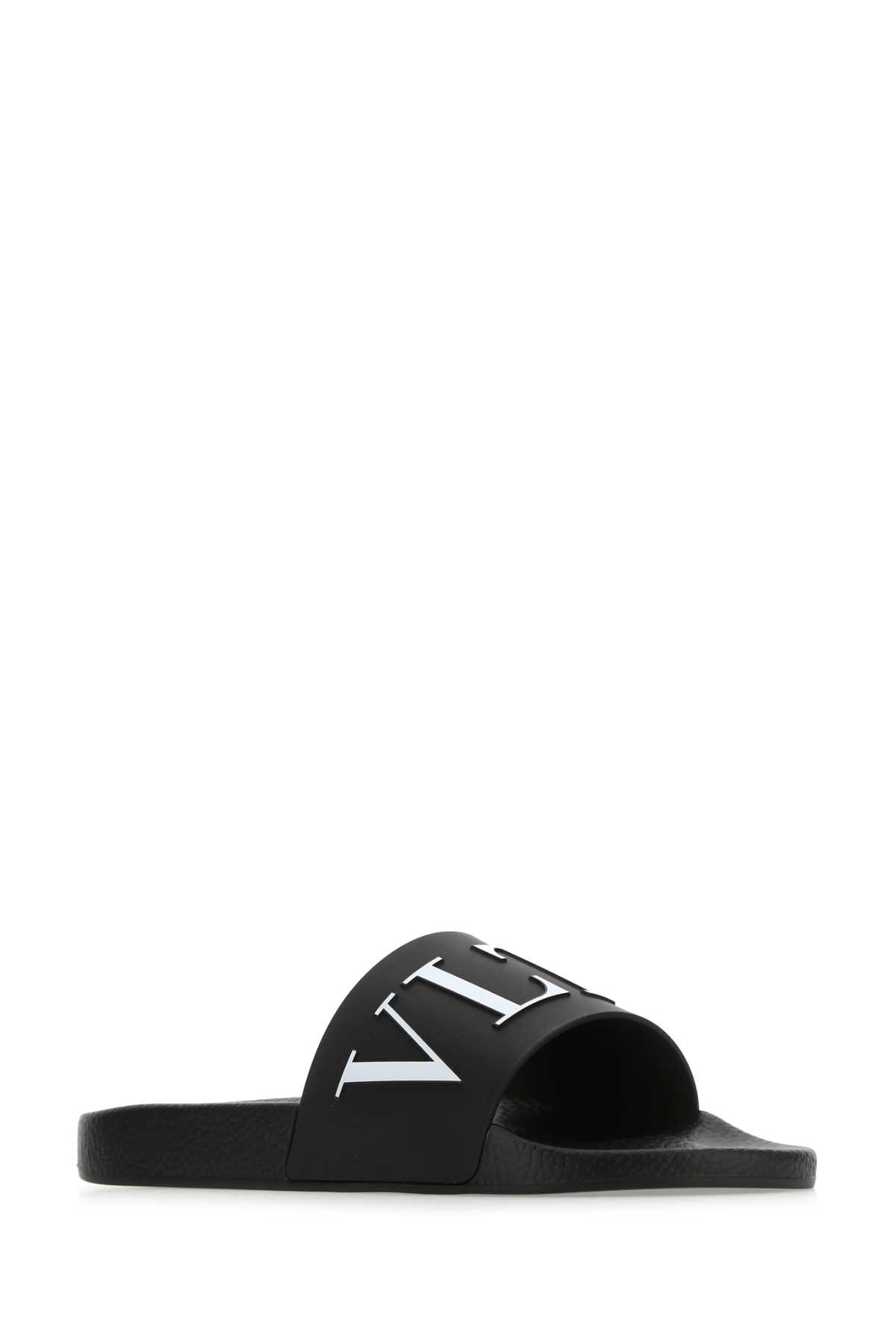 Shop Valentino Black Rubber Slippers In 0ni