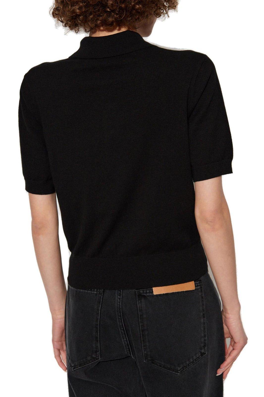 Burberry Ekd Detailed Short Sleeved Ribbed Polo Top In Black