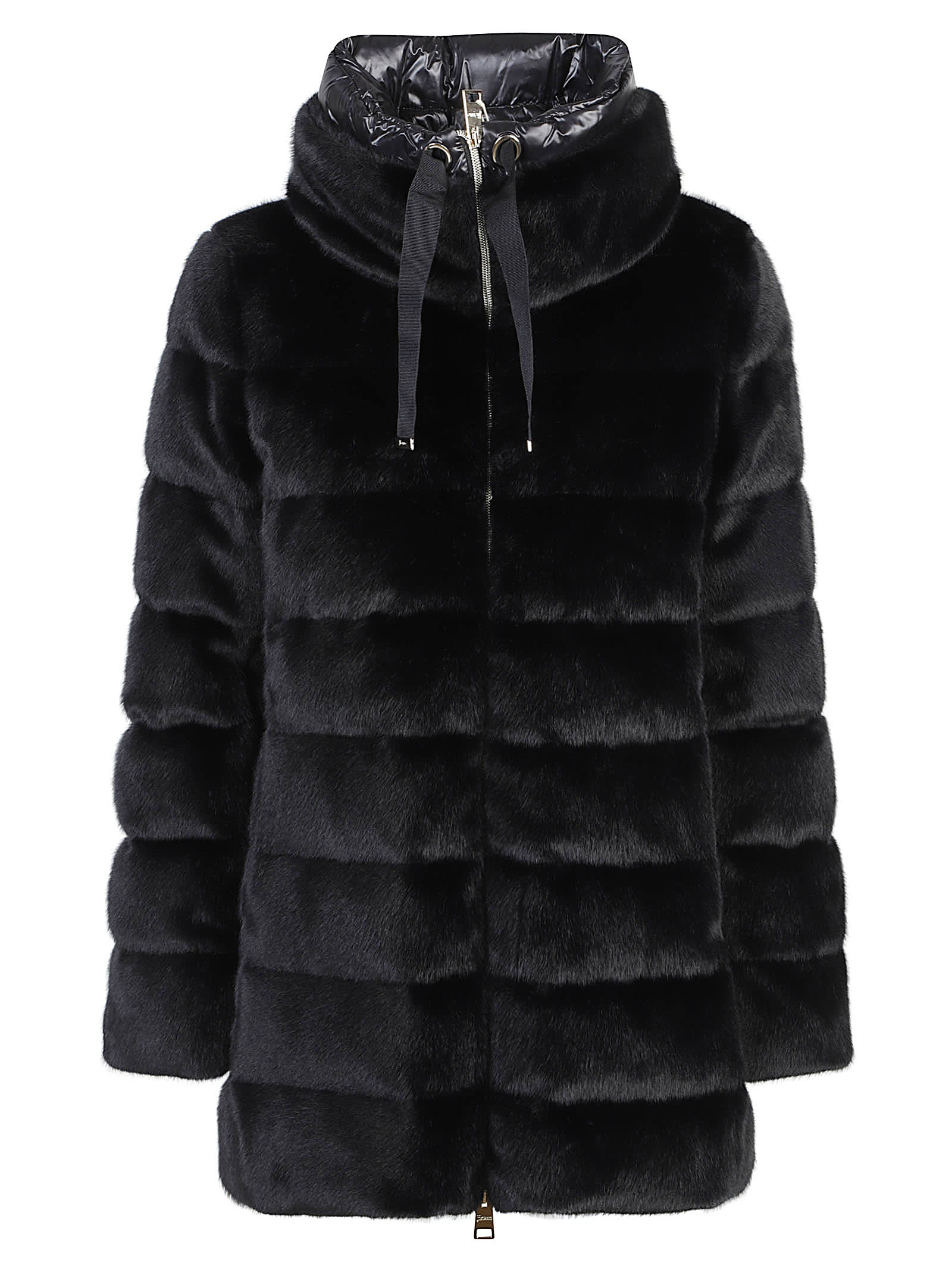 Herno A-shape Faux Fur Down Jacket In Black