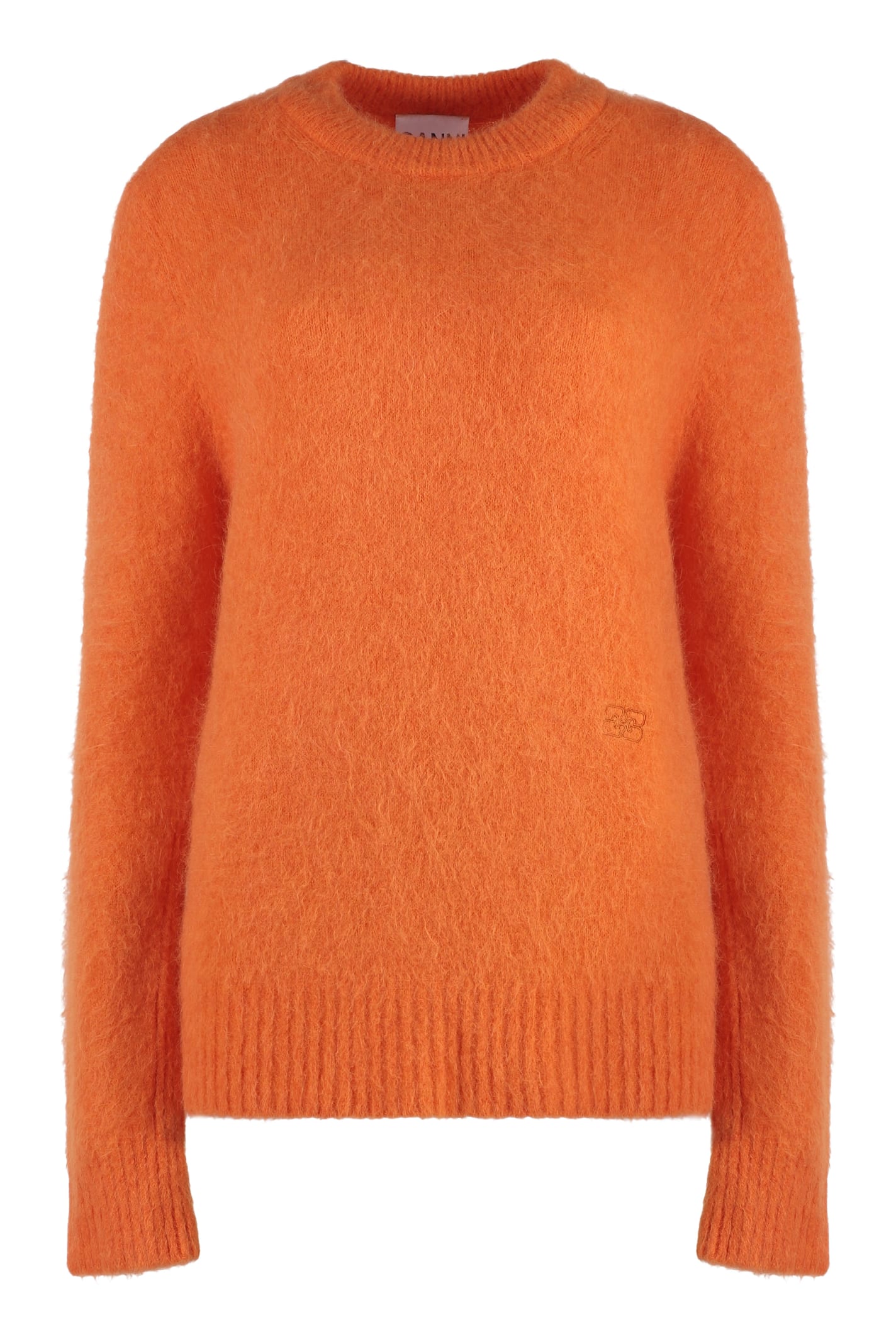 Shop Ganni Wool-blend Crew-neck Sweater In Orange