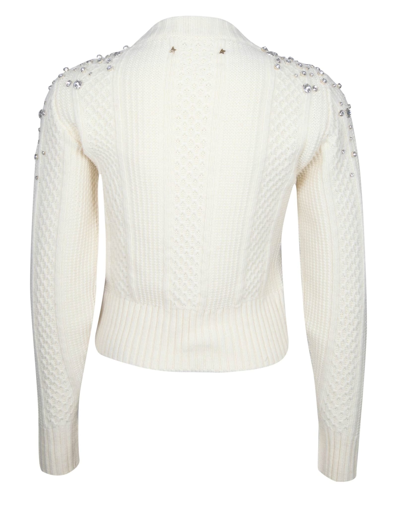 Shop Golden Goose Cropped Wool Sweater With Crystals In Lambs Wool