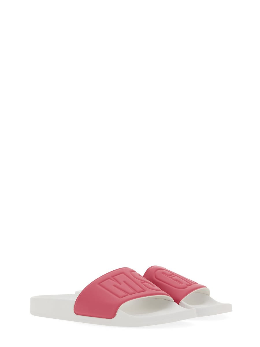 Shop Msgm Slide Sandal With Logo In Fuchsia