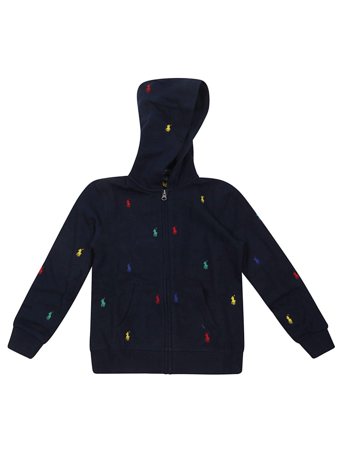 Polo Ralph Lauren Logo-embroidered Zip-up Hoodie In Blu