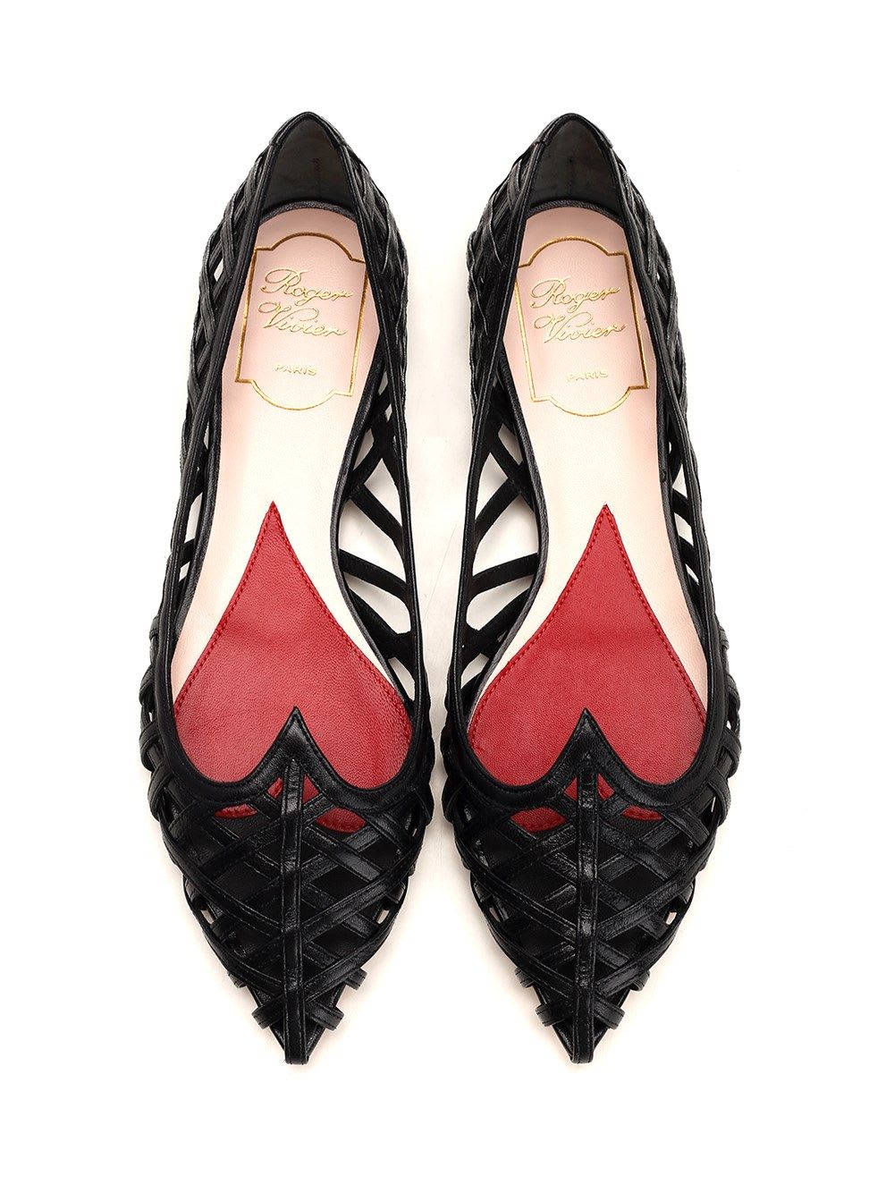 Roger Vivier Leather Point Toe Ballet Flats With Cut-out Details In Black