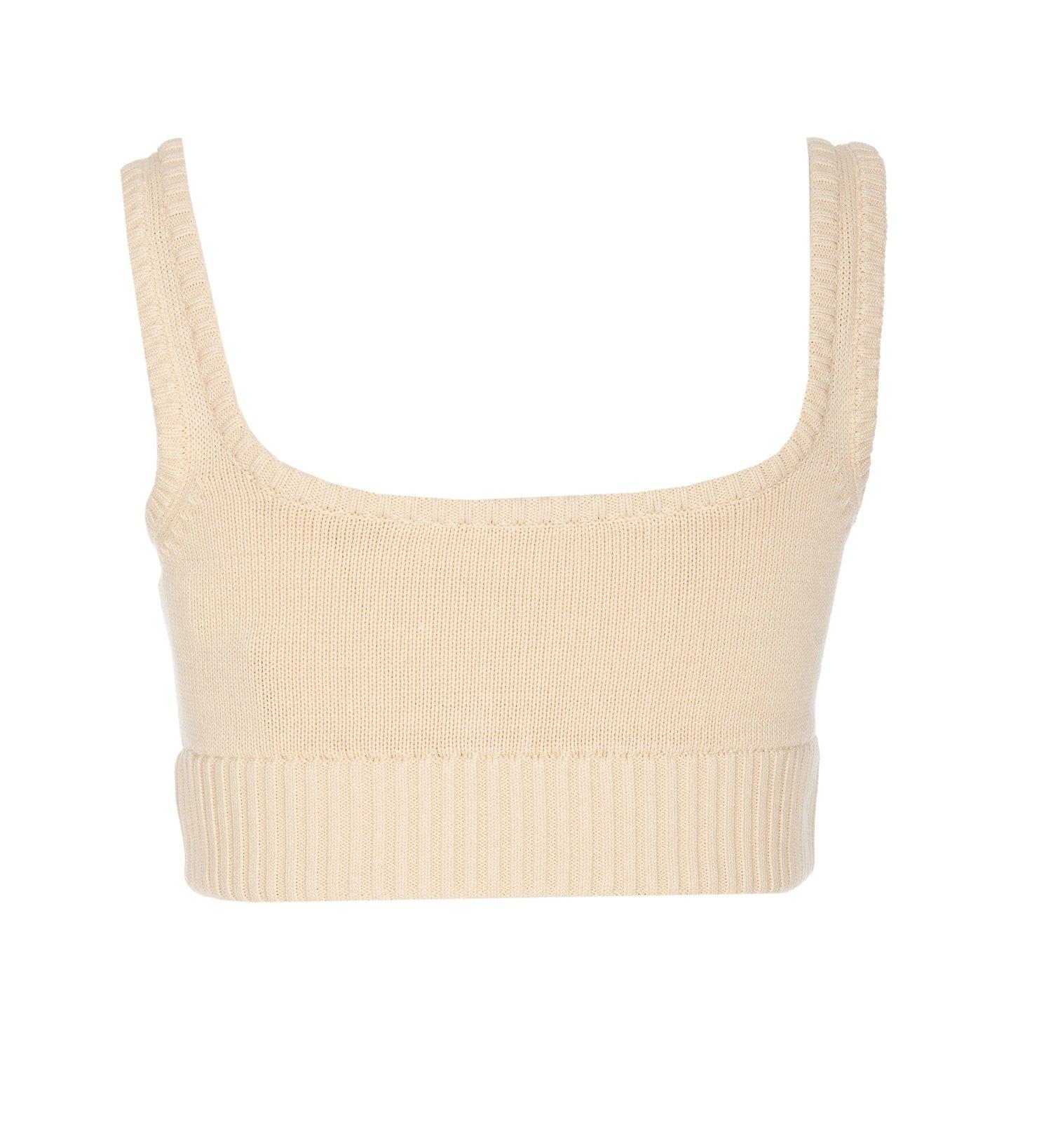 Shop Palm Angels Logo Embroidered Cropped Knitted Tank Top In Off White