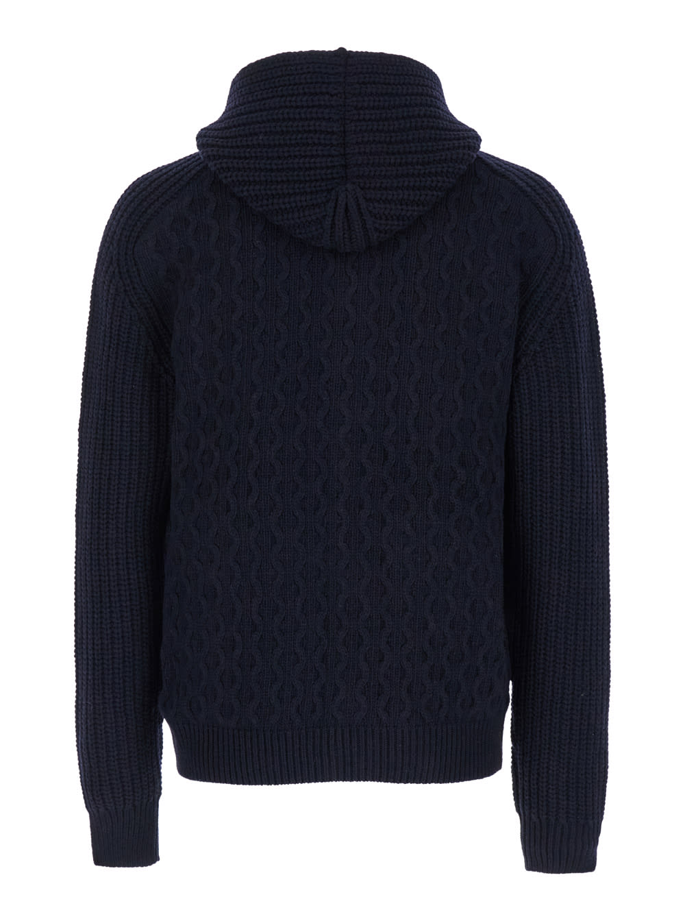 Tagliatore Blue Zip-up Cardigan With Detachable Hood In Cable Knit Wool Man In Blue