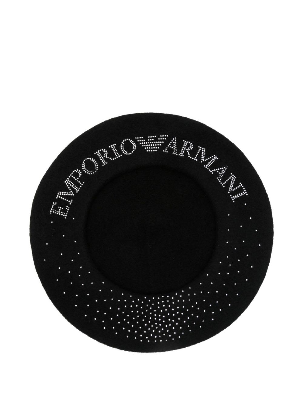 Emporio Armani Fitted Round Crown Hat With Crystal And Stud Embellishments In Black