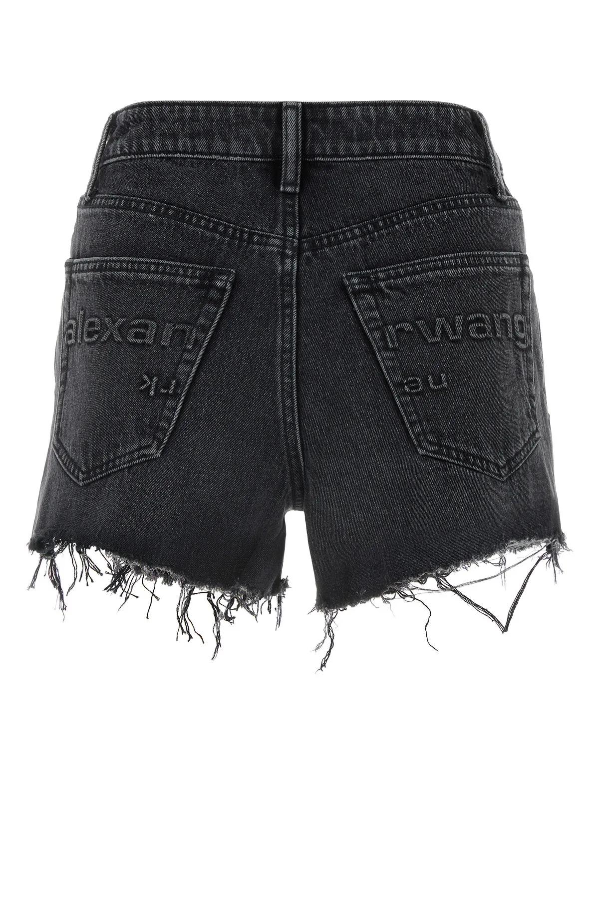 Shop Alexander Wang Black Denim Shorts In Grey