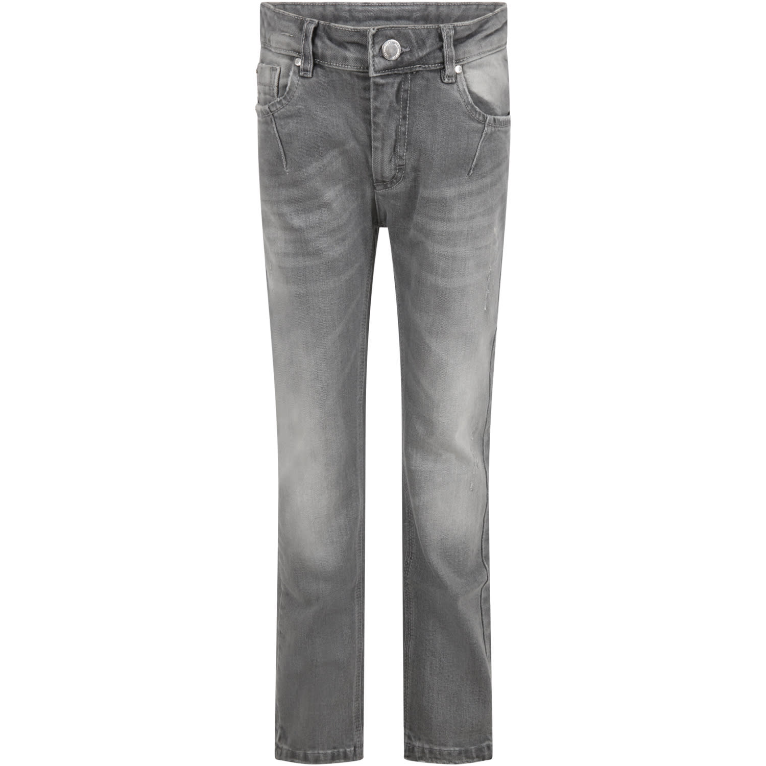 Les Hommes Gray Jeans For Boy With Black Logo