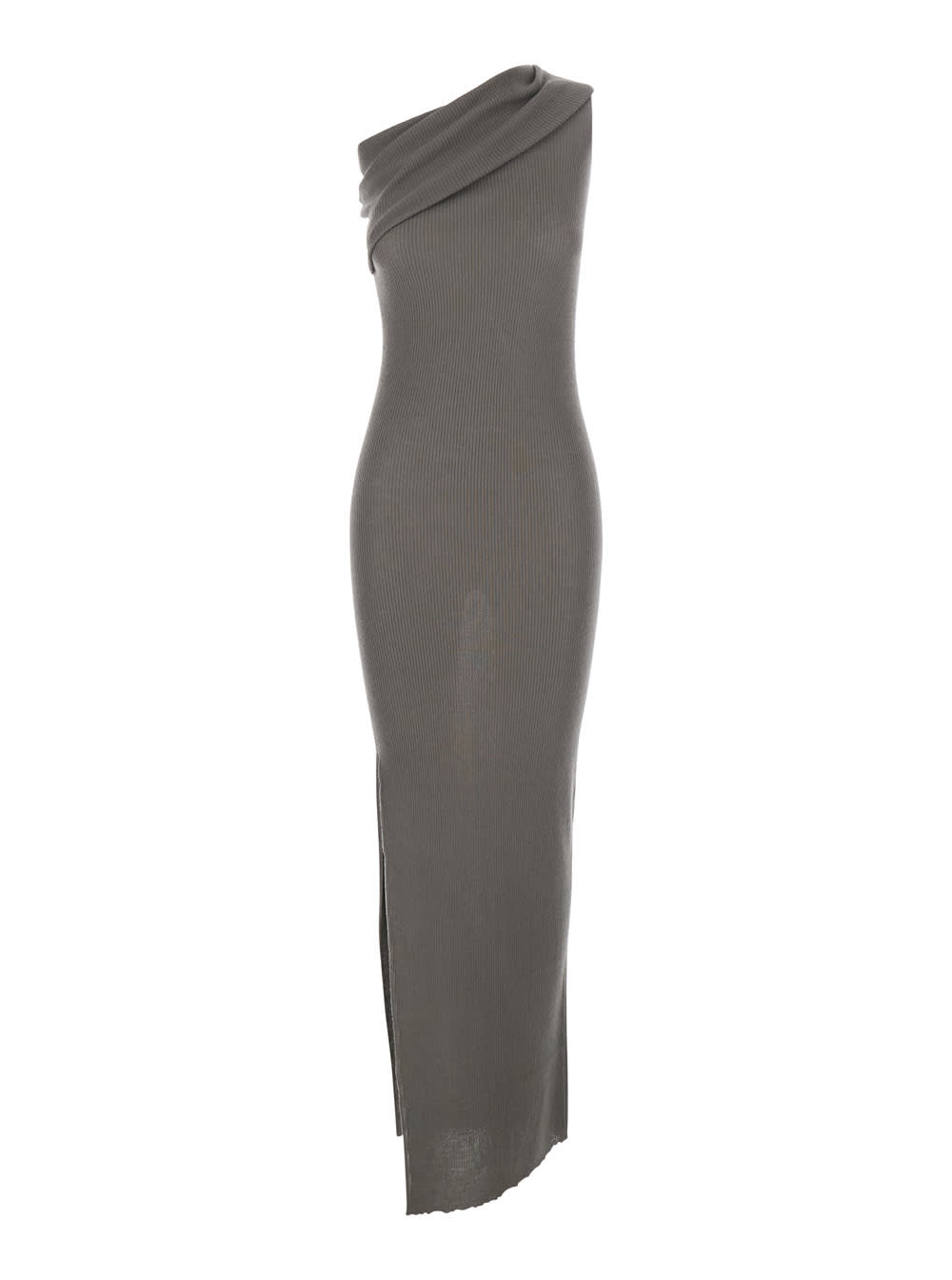 Rick Owens athena Grey Asymmetrical Long Dress With Wide Neck And Ribbed Design In Cotton Knit Woman Rick Owens athena Grey Asymmetrical Long Dress With Wide Neck And Ribbed Design In Cotton Knit Woman