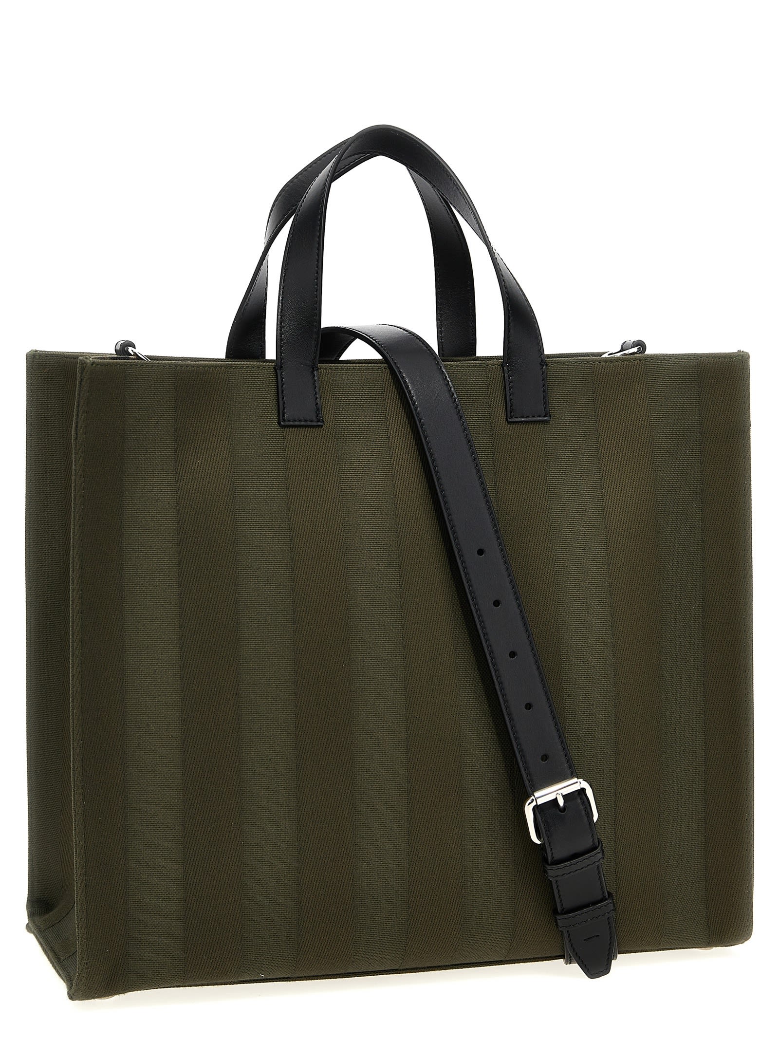 Fendi Structured Tote Bag With Detachable Strap And Top Handles In Green