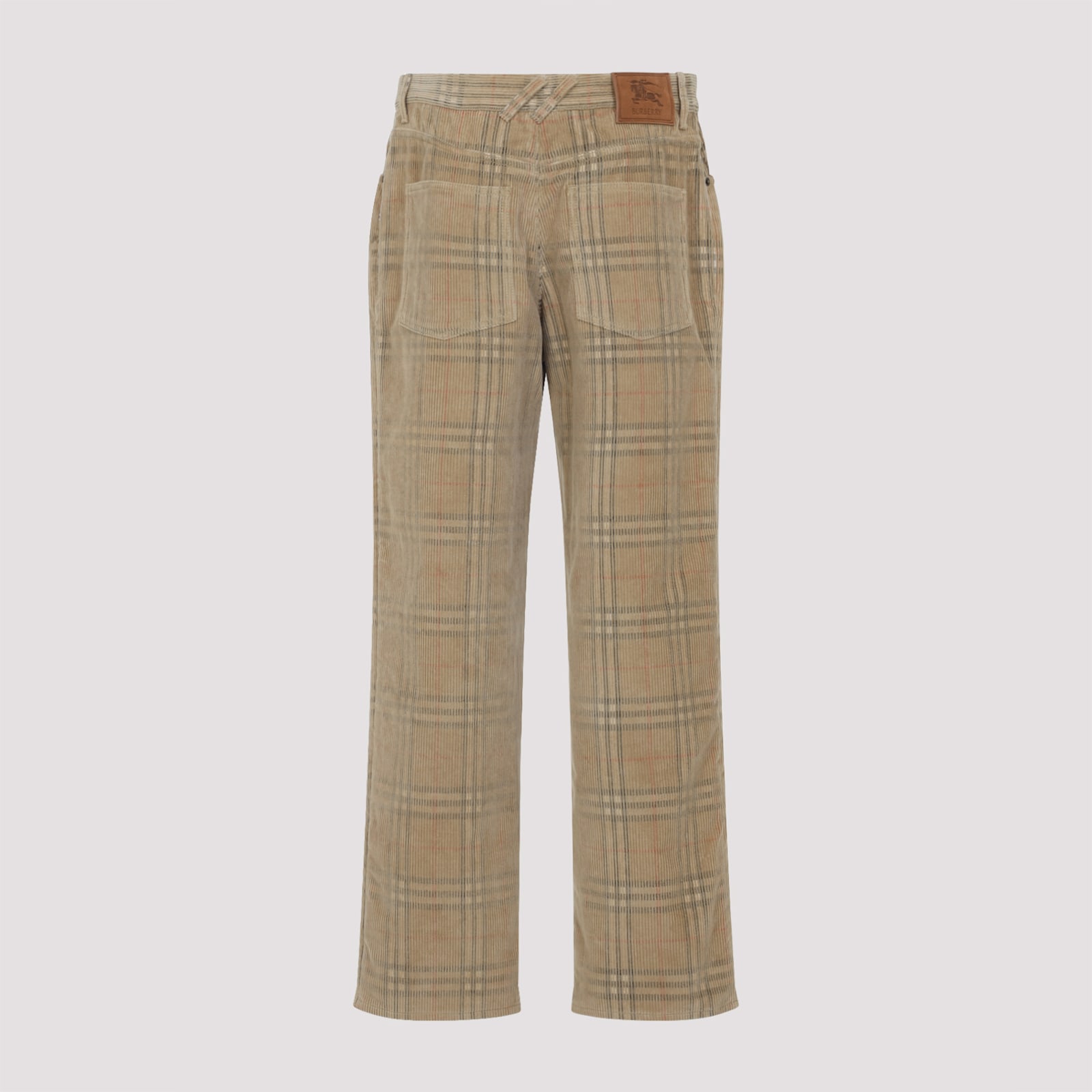 Burberry Sand-coloured Check Corduroy Trousers In Brown