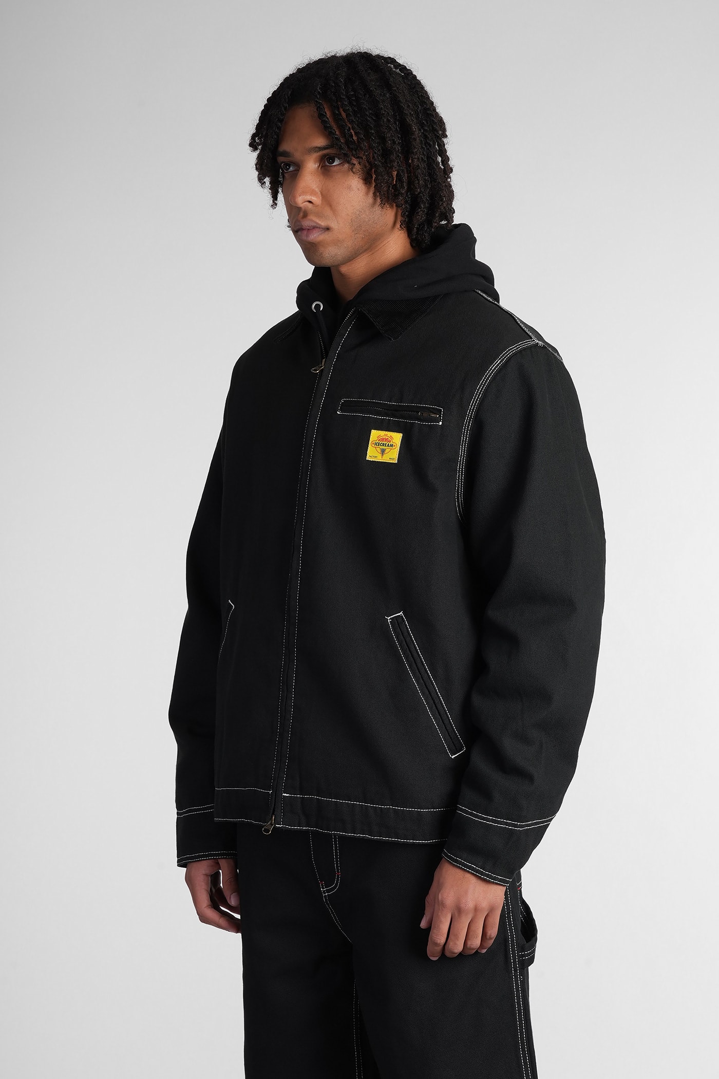 Icecream Mens Spread-collar Brand-print Regular-fit Denim Jacket Black In Black