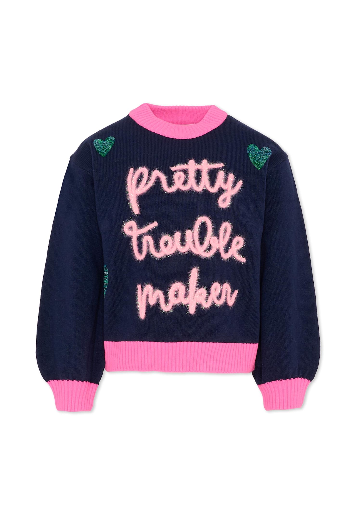 Billieblush Blue Sweater For Girl With Hearts In Blue