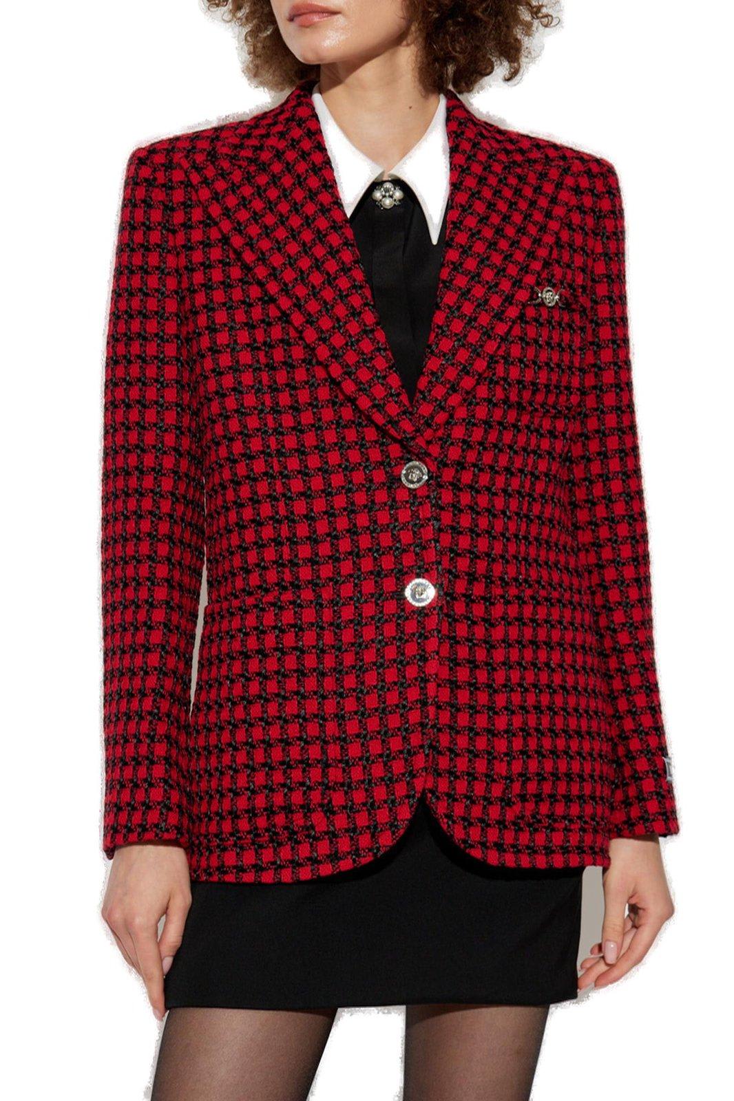 Shop Versace Check-pattern Single-breasted Blazer In Rosso E Nero