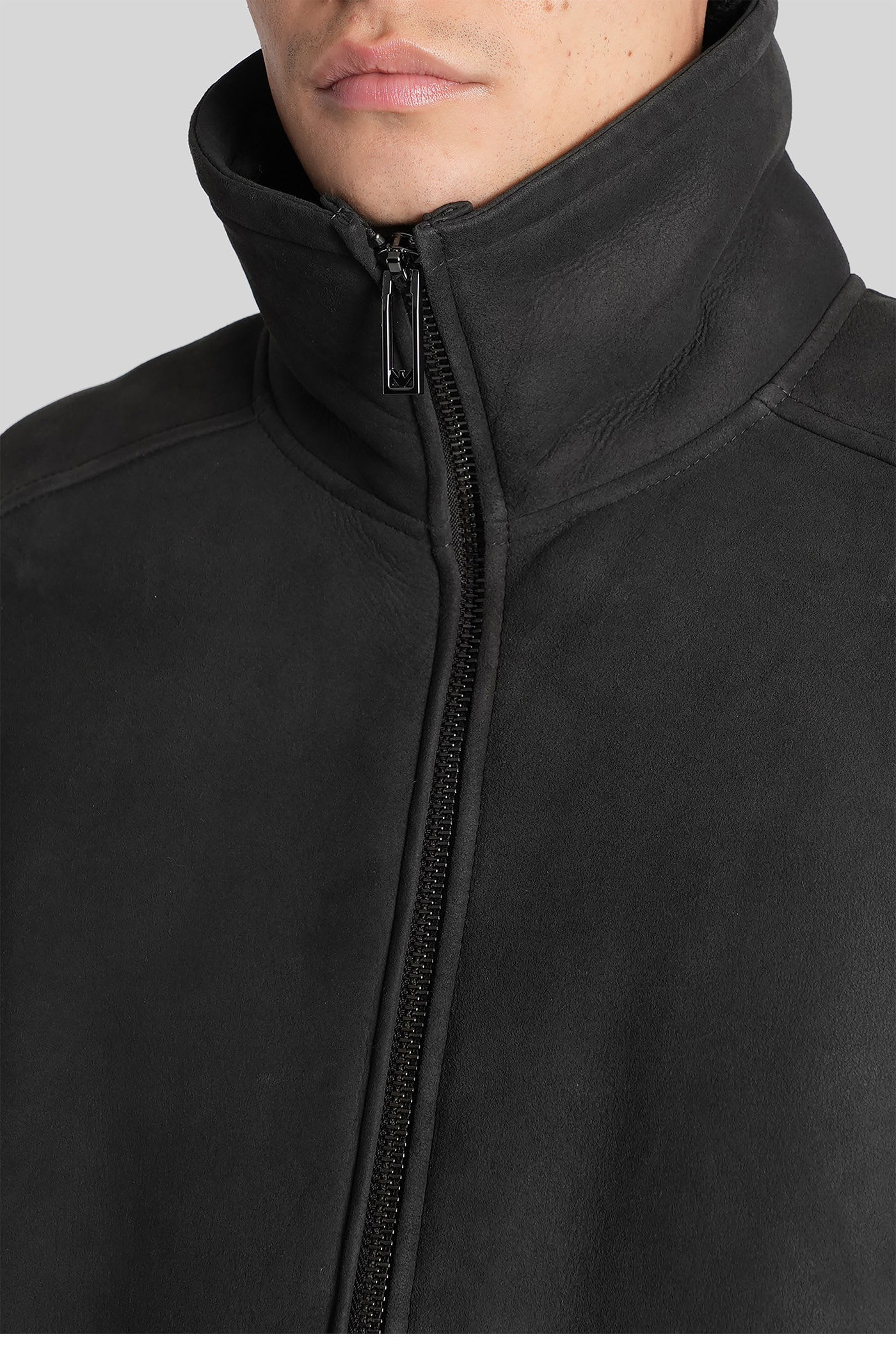 Emporio Armani Leather Jacket In Grey Leather In Gray