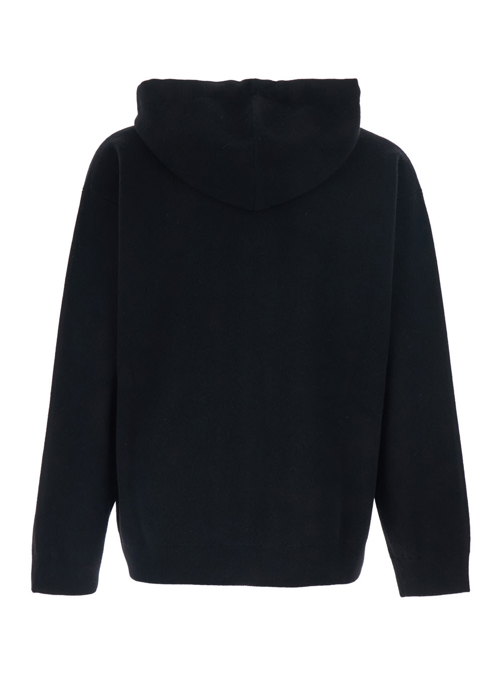 Roberto Collina Black Sweatshirt With Drawstring Hood And Dropped Shoulders In Wool Man In Animal Print